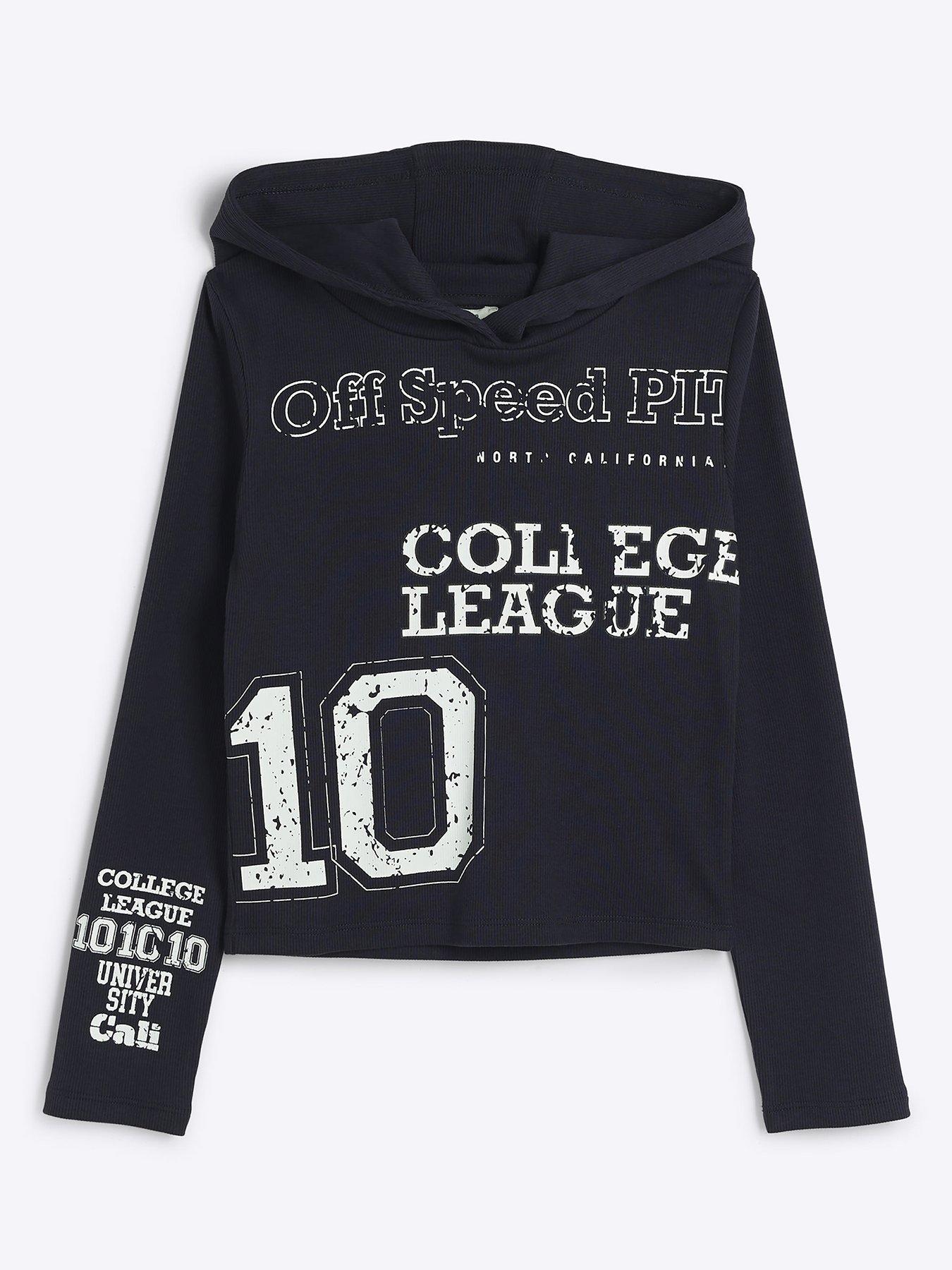 Older Girl Ribbed College Hoodie Navy