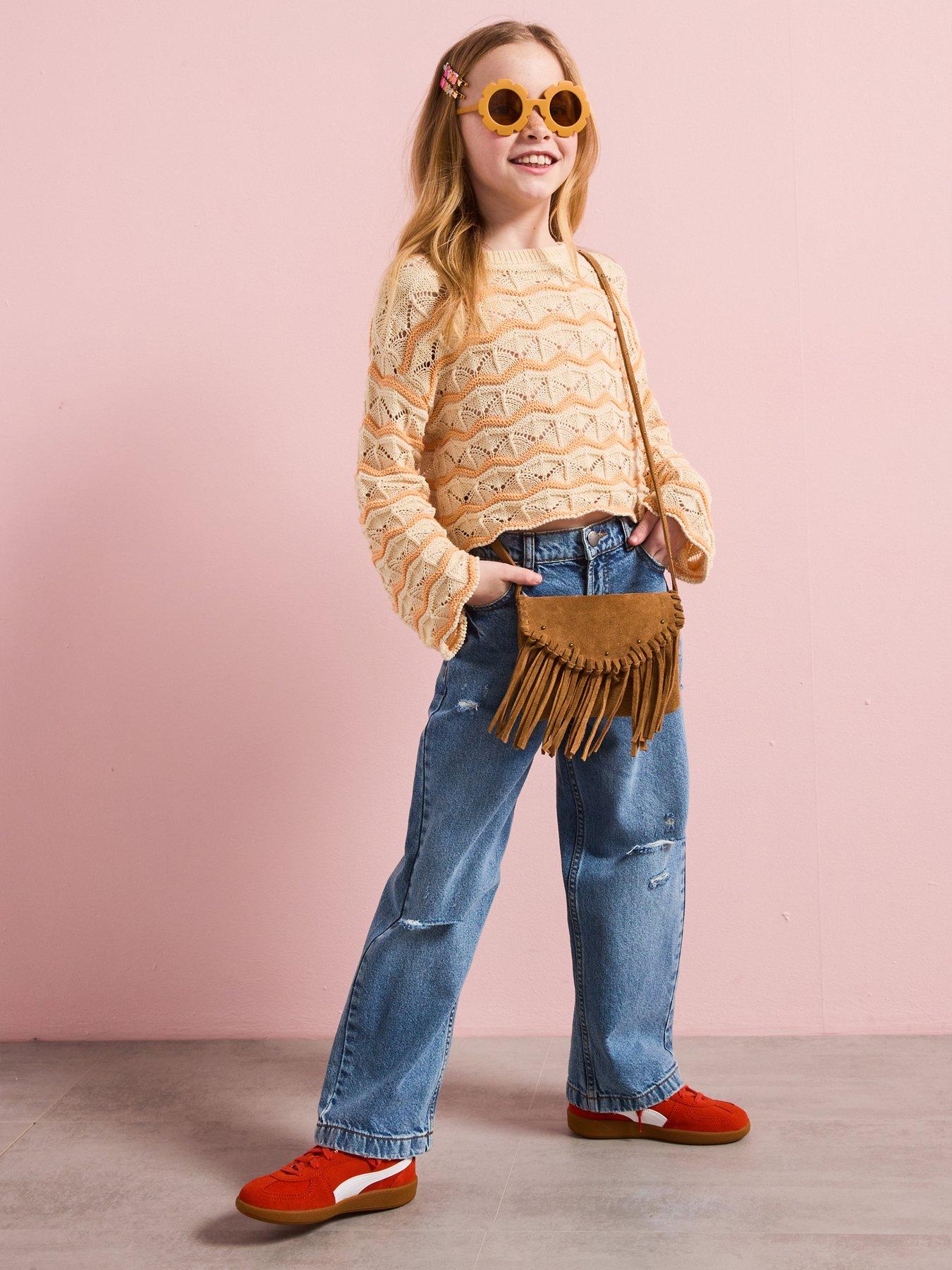 V by Very Girls Wide Leg Denim Jeans - Blue