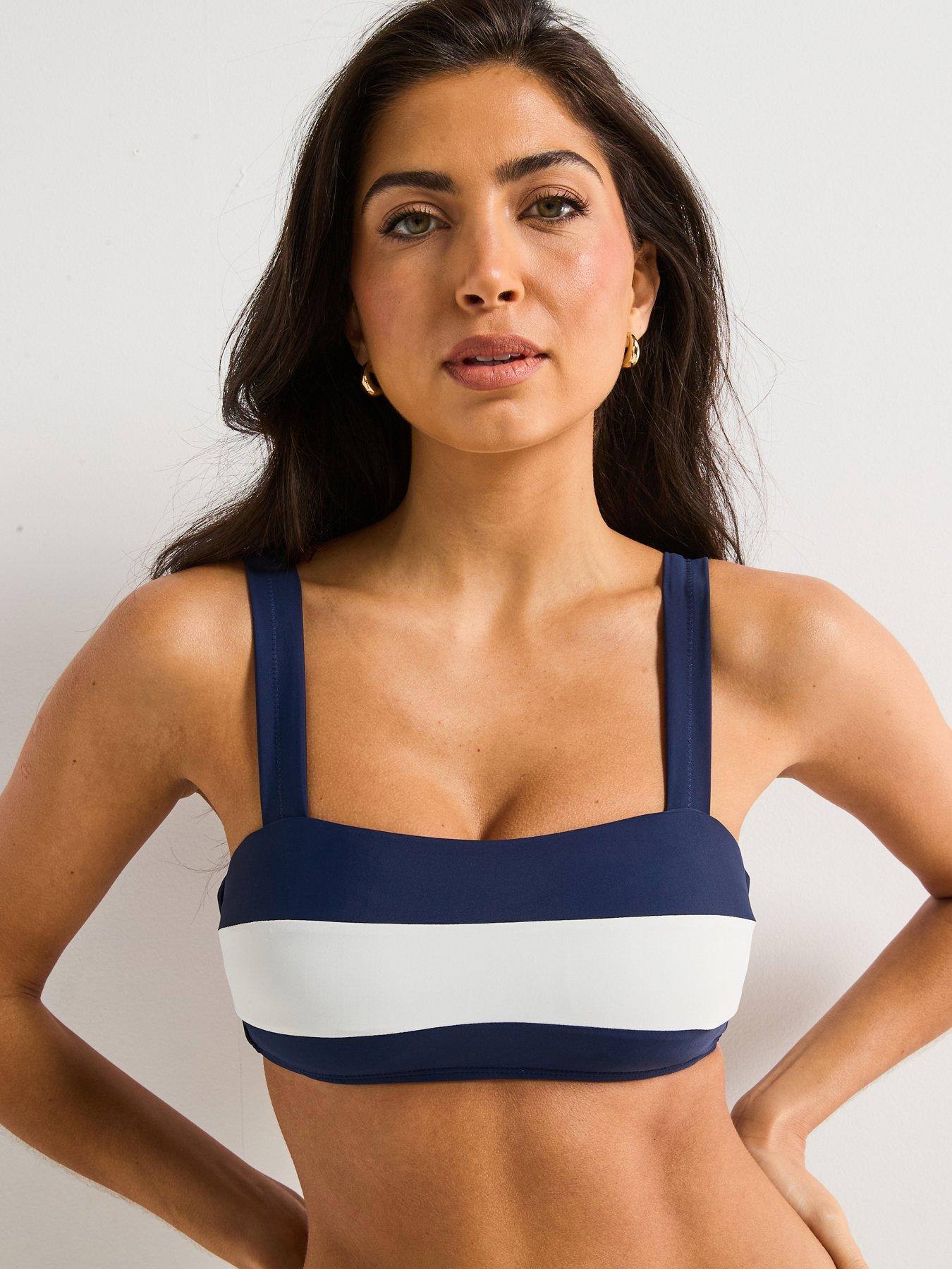 stillFront image of v-by-very-contrast-stripe-bikini-top-navy