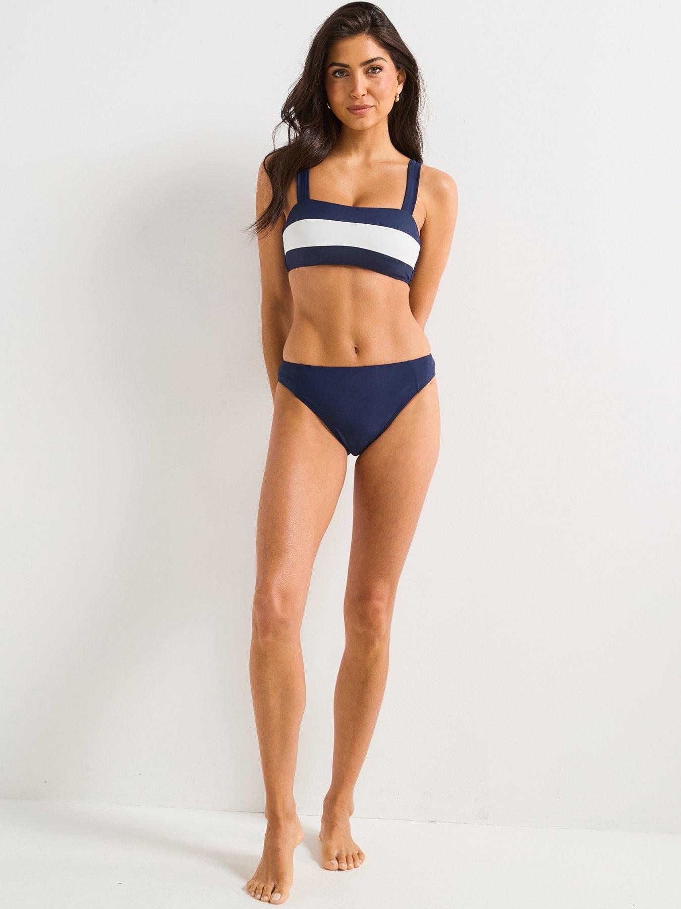  image of v-by-very-contrast-stripe-bikini-top-navy