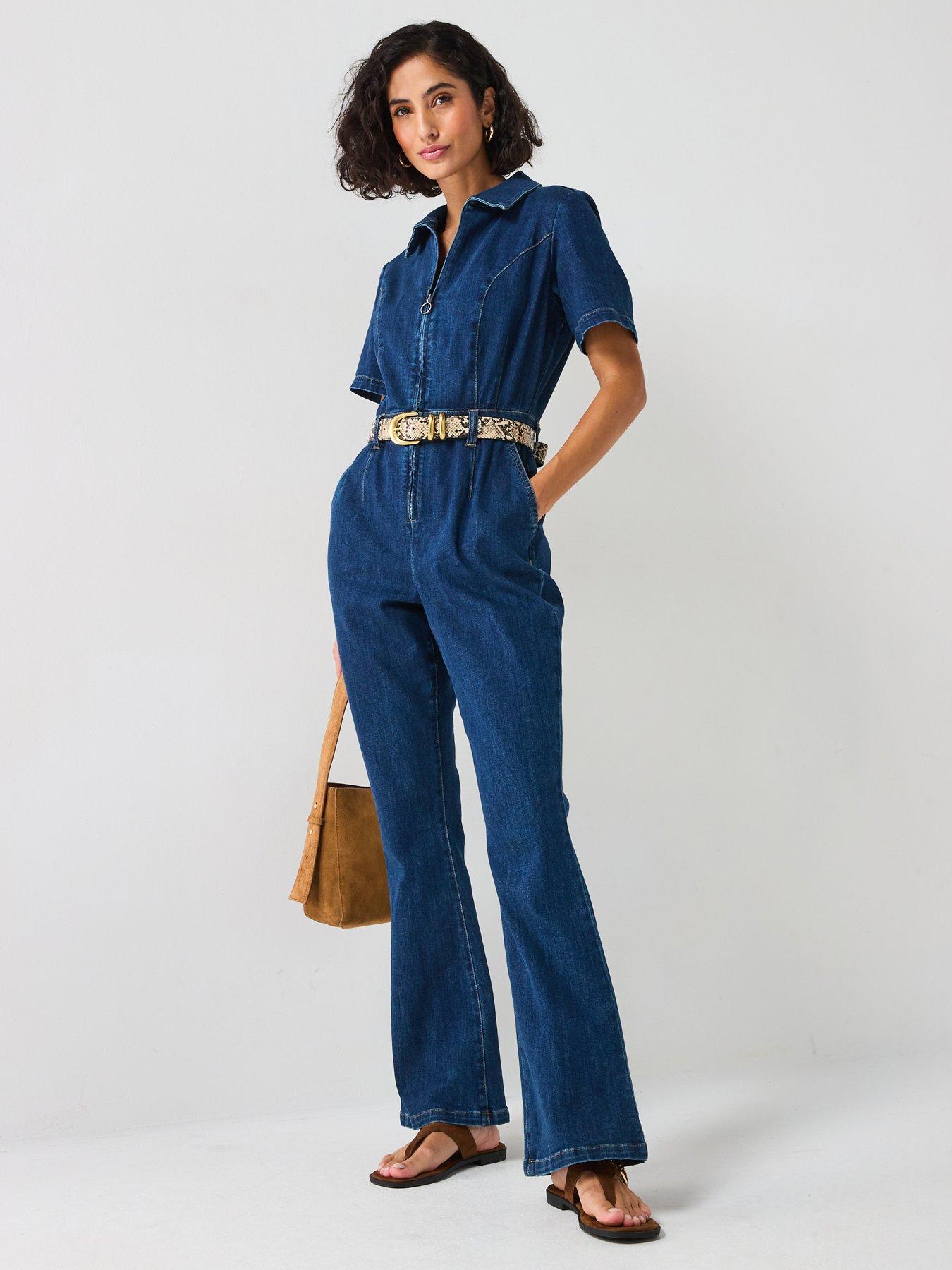 undefined Stretch Denim Jumpsuit - Dark Wash