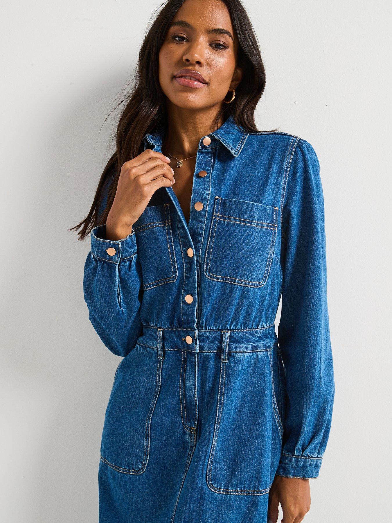 V by Very Denim Midi Dress Mid Wash Very