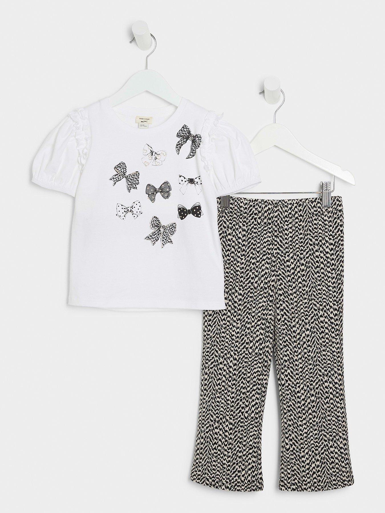 undefined Mini Girls Bow Print T-shirt Set - White