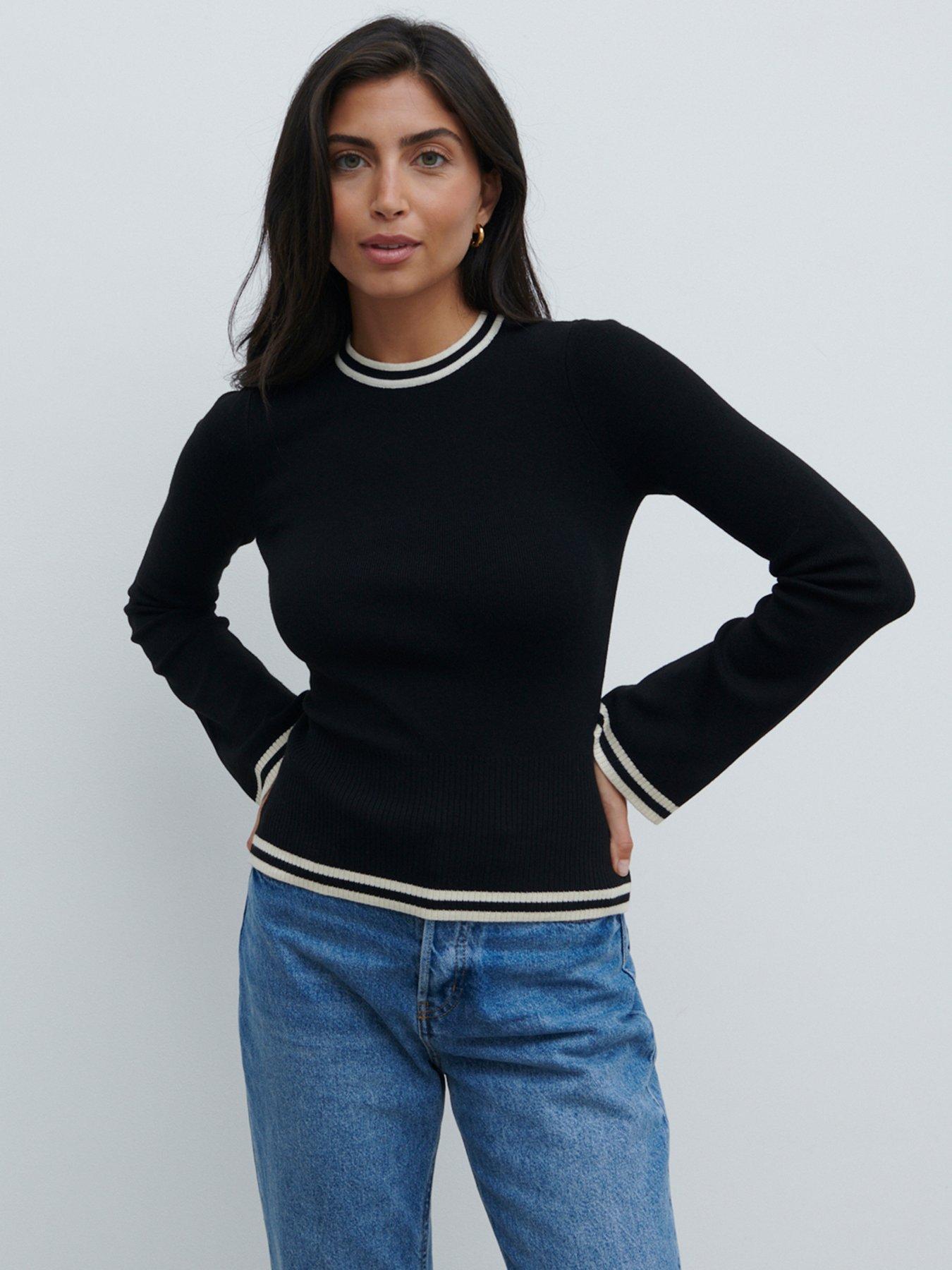 undefined Zella Contrast Knit Long Sleeve Top - Black