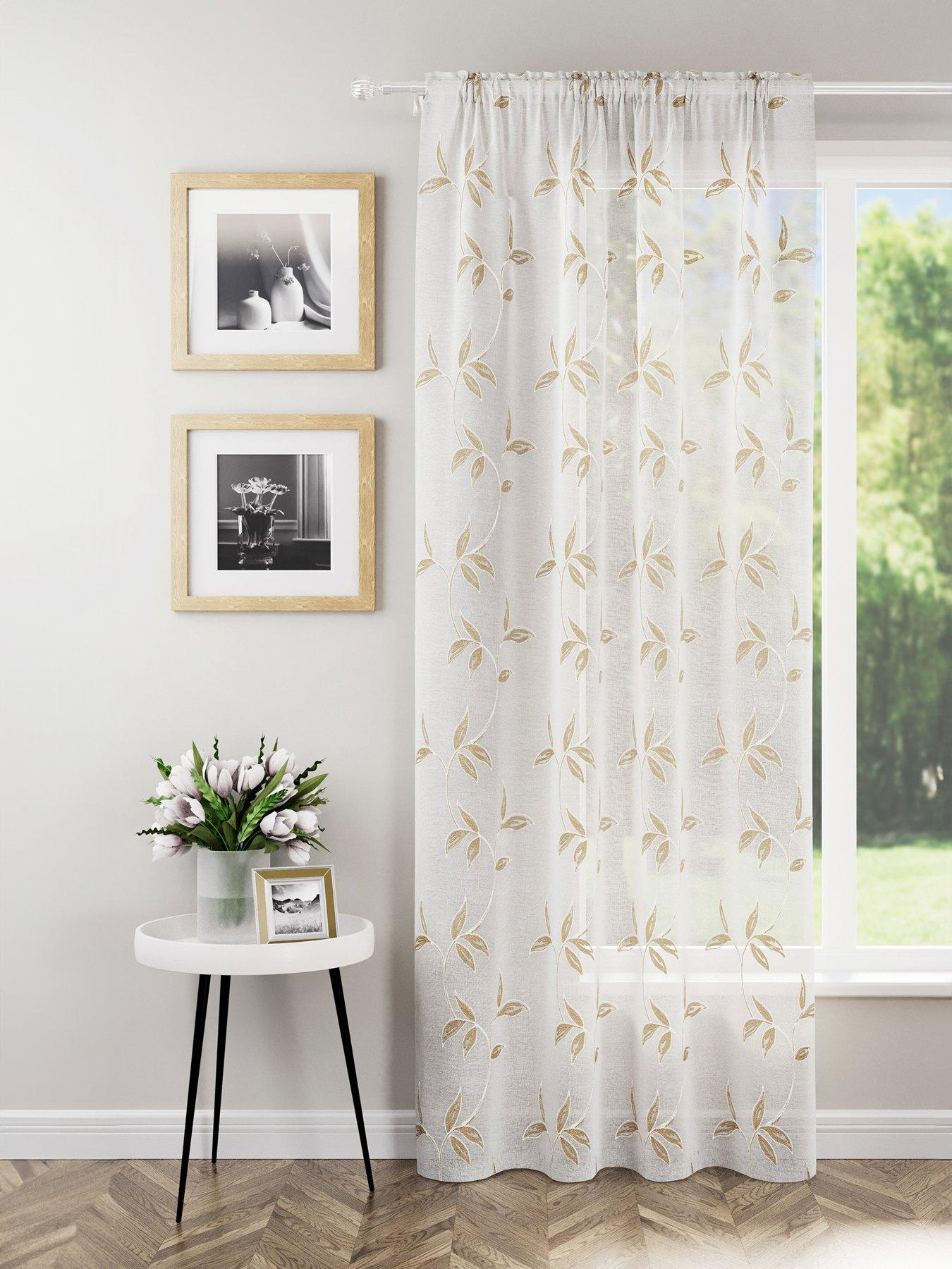 Product photograph of Very Home Floral Trail Slot Top Voile Curtains from very.co.uk