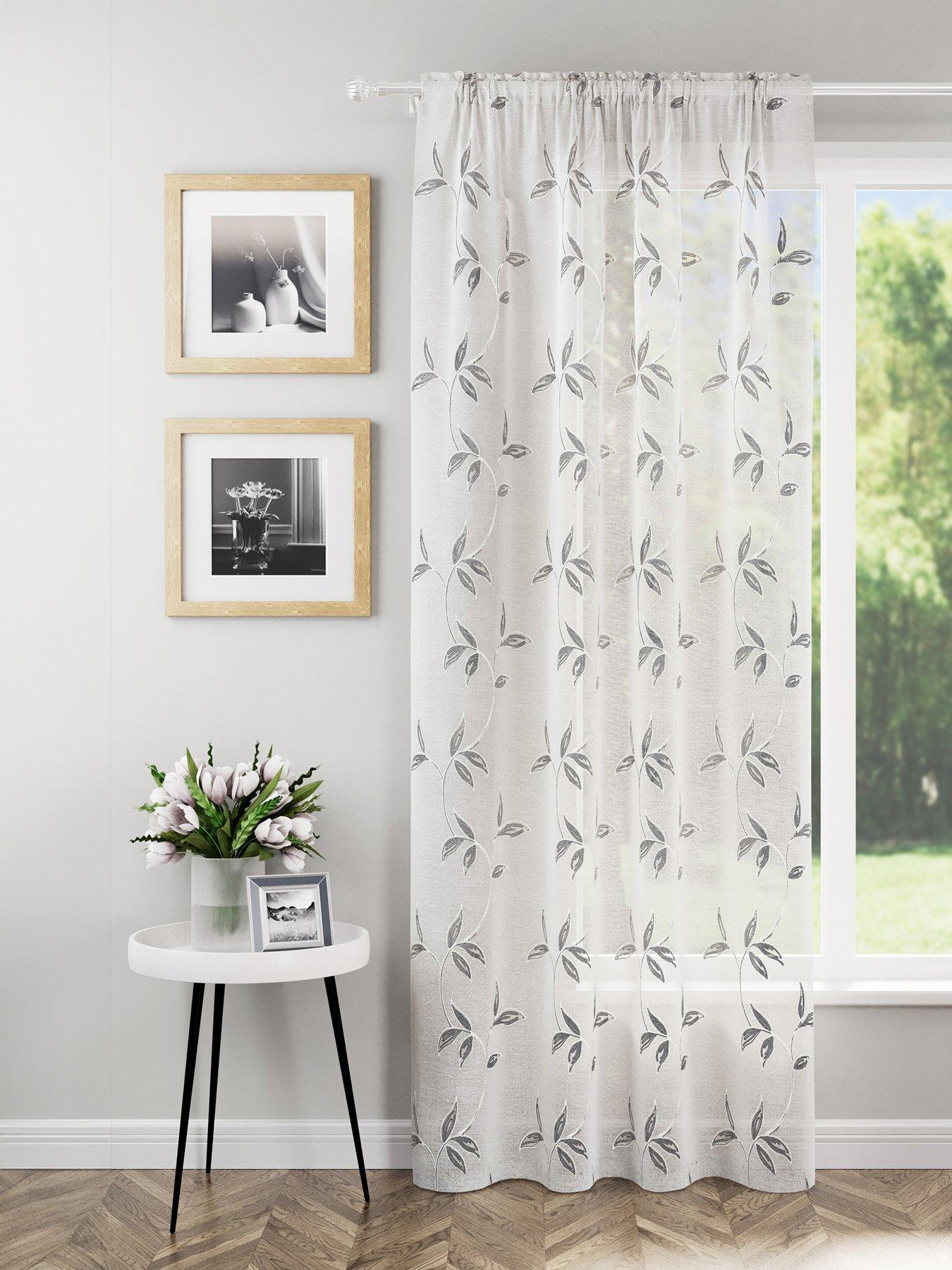 undefined Floral Trail Slot Top Voile Curtains