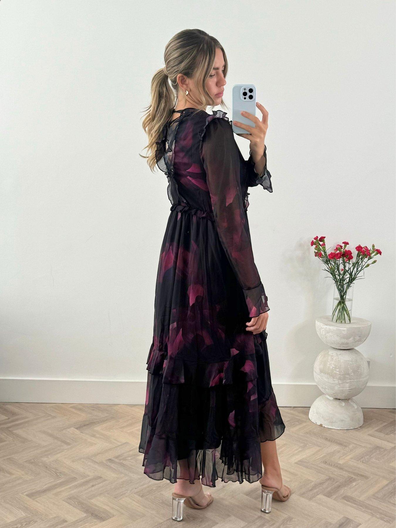 Style Cheat Floral Print Tiered Skirt Midi Dress - Black | Very