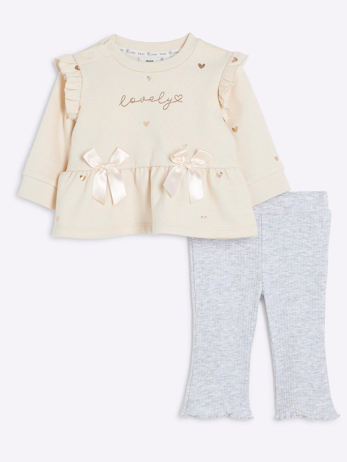 undefined Baby Girls Peplum Bow Sweatshirt Set - Pink