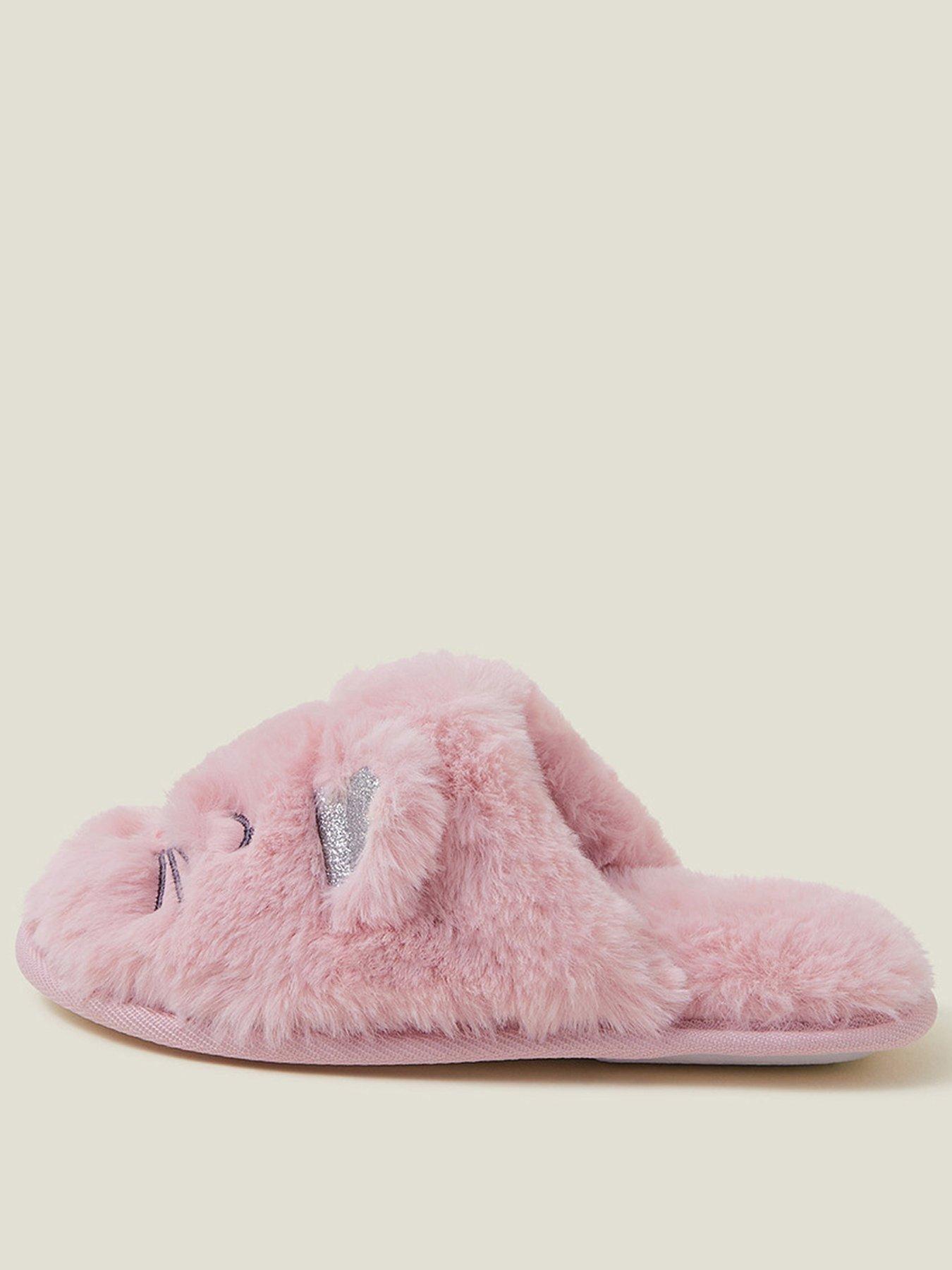 Girls Cat Fluffy Mules Pink