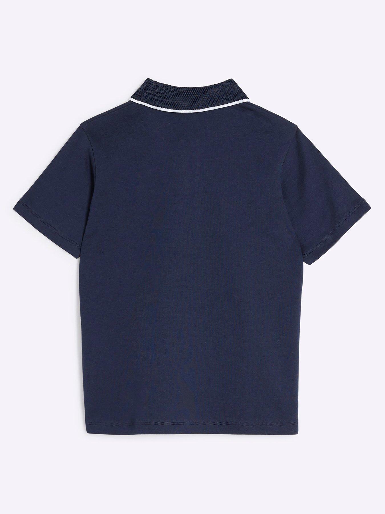 Image 2 of 4 of River Island Older Boy Tipped 1991 Graphic Polo Shirt - Navy