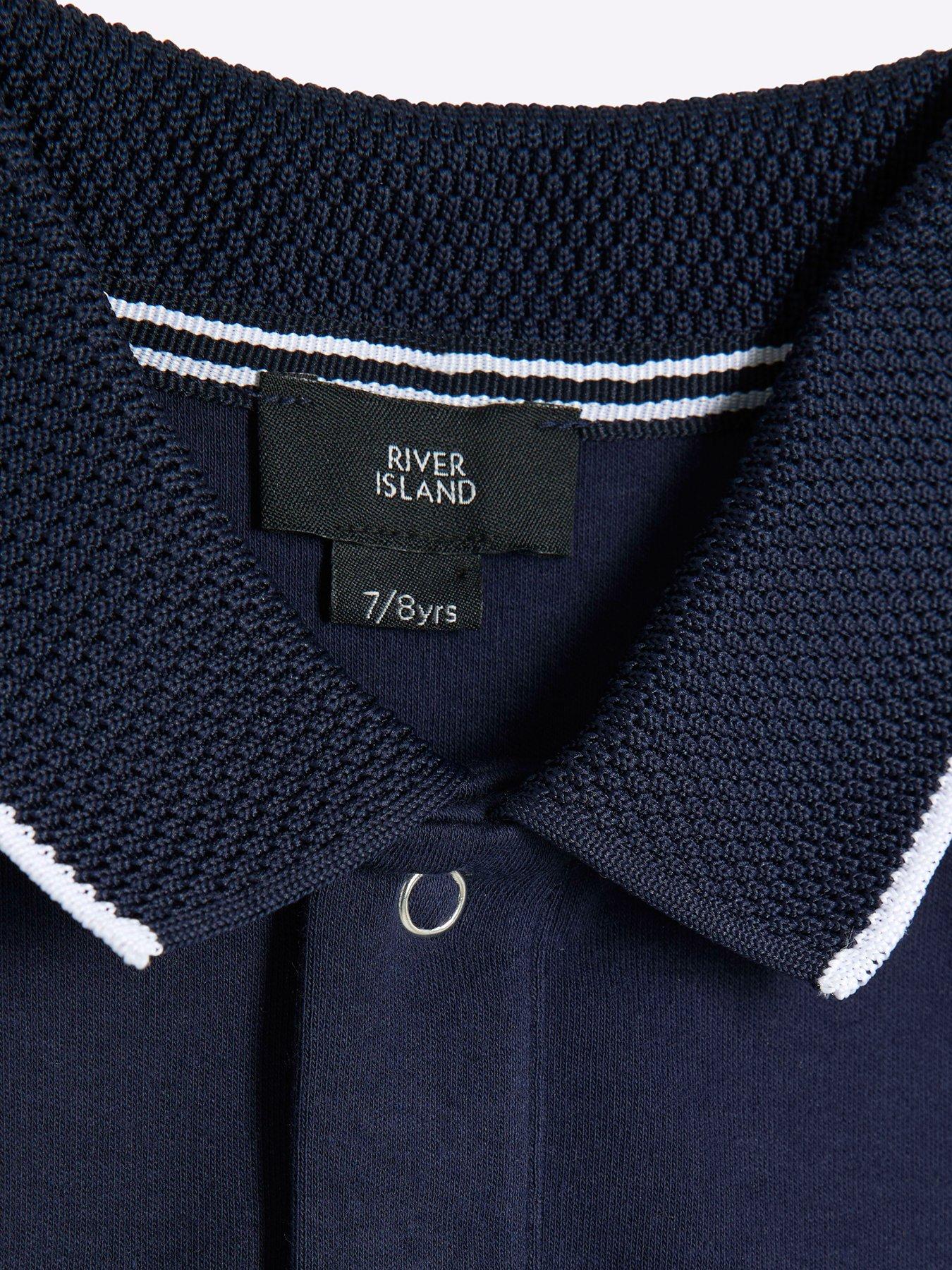 Image 3 of 4 of River Island Older Boy Tipped 1991 Graphic Polo Shirt - Navy