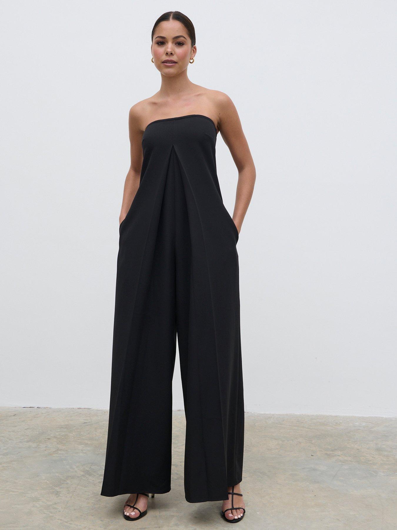 Pretty Lavish Jaden Bandeau Wide Leg Jumpsuit - Black, Black, Size 8, Women