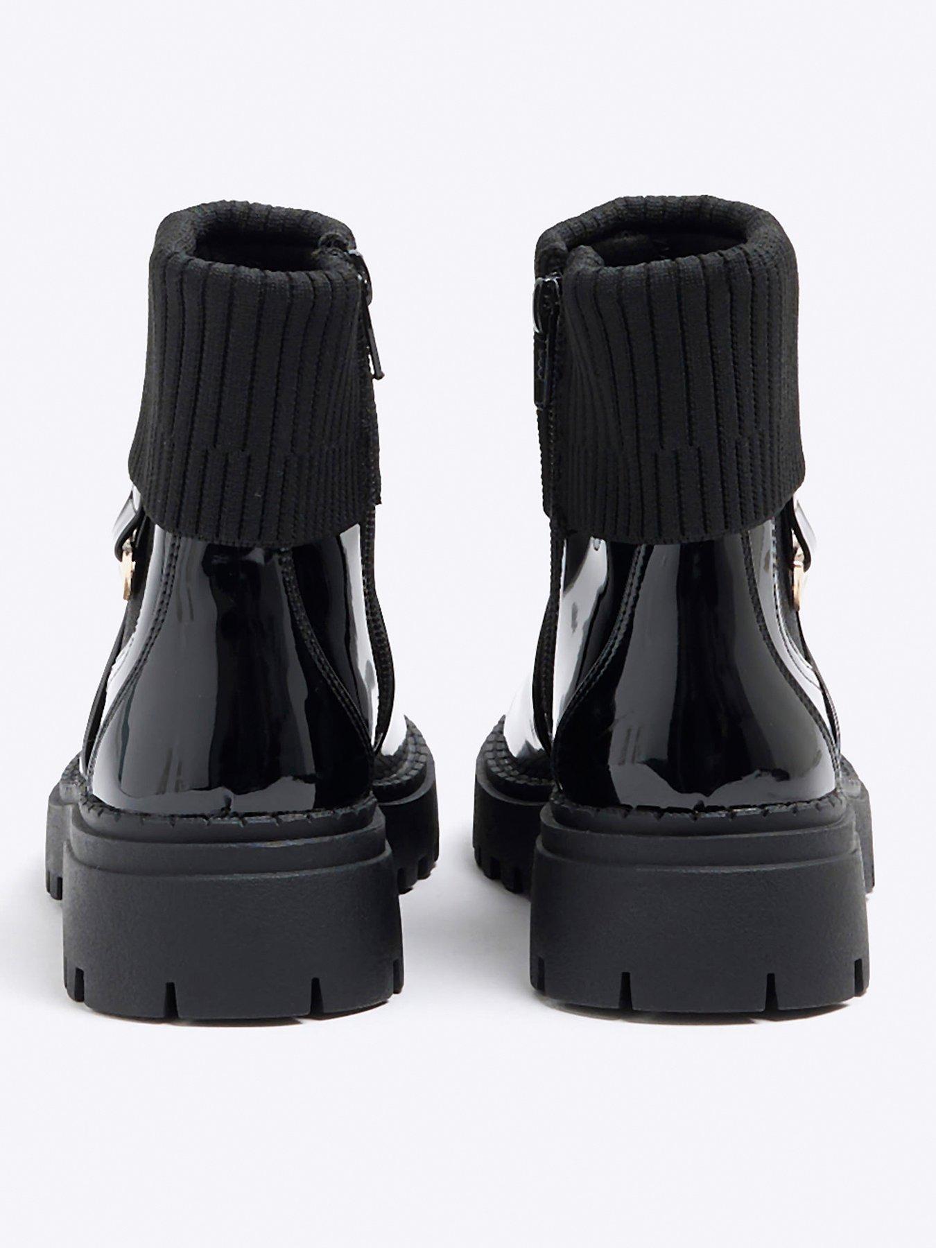 Leather River Island Patent Lace Up Boots Wide Fit River Island