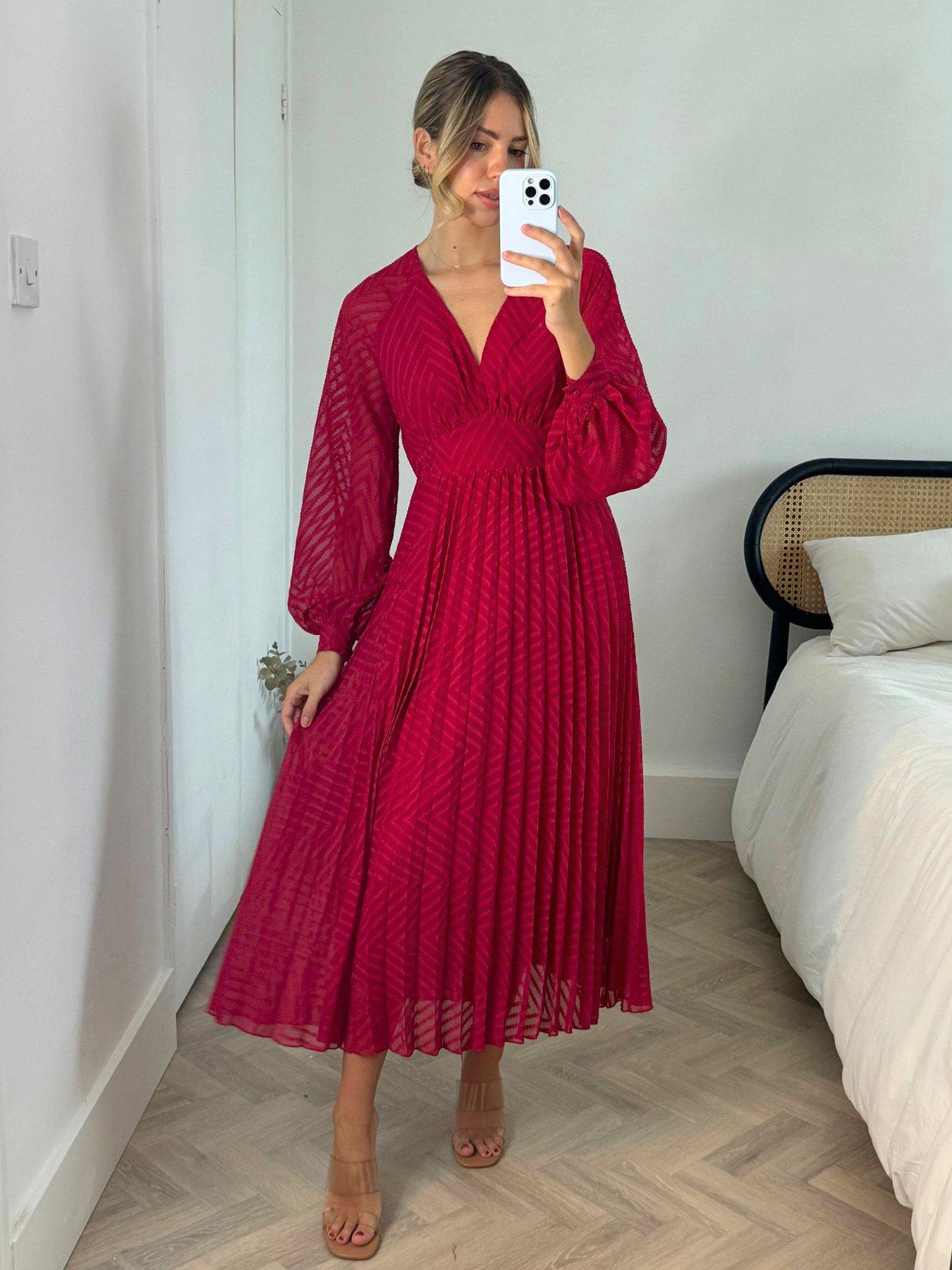 Style Cheat Long Sleeve V Neck Midi Dress Red Very