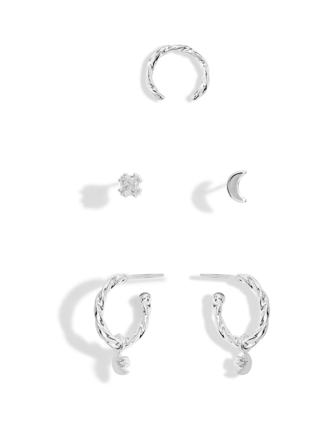 Product photograph of Joma Jewellery Stacks Of Style Moon Earrings In Silver Plating from very.co.uk