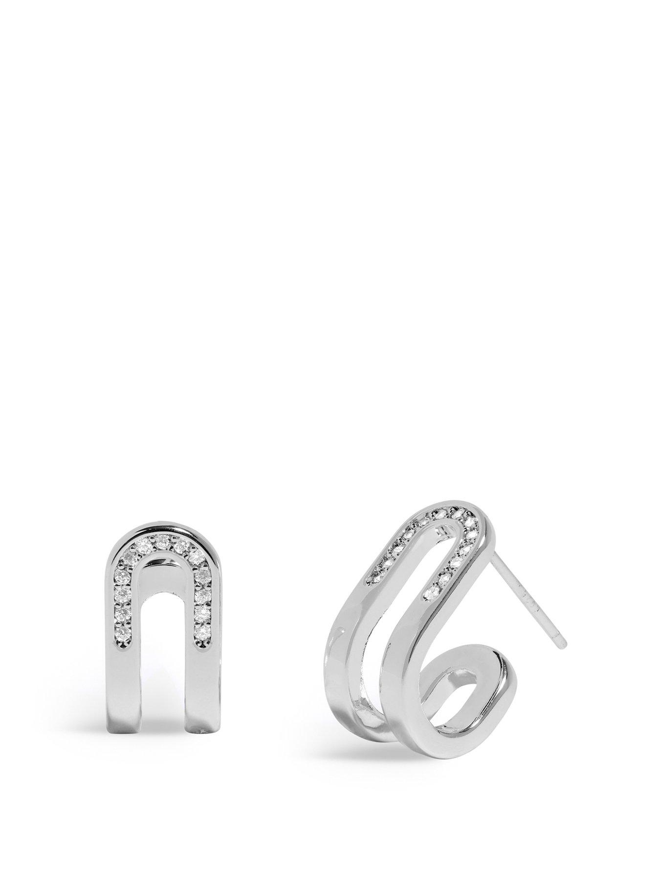 Product photograph of Joma Jewellery Soul Shine Pav Eacute Arc Huggie Earrings In Silver Plating from very.co.uk