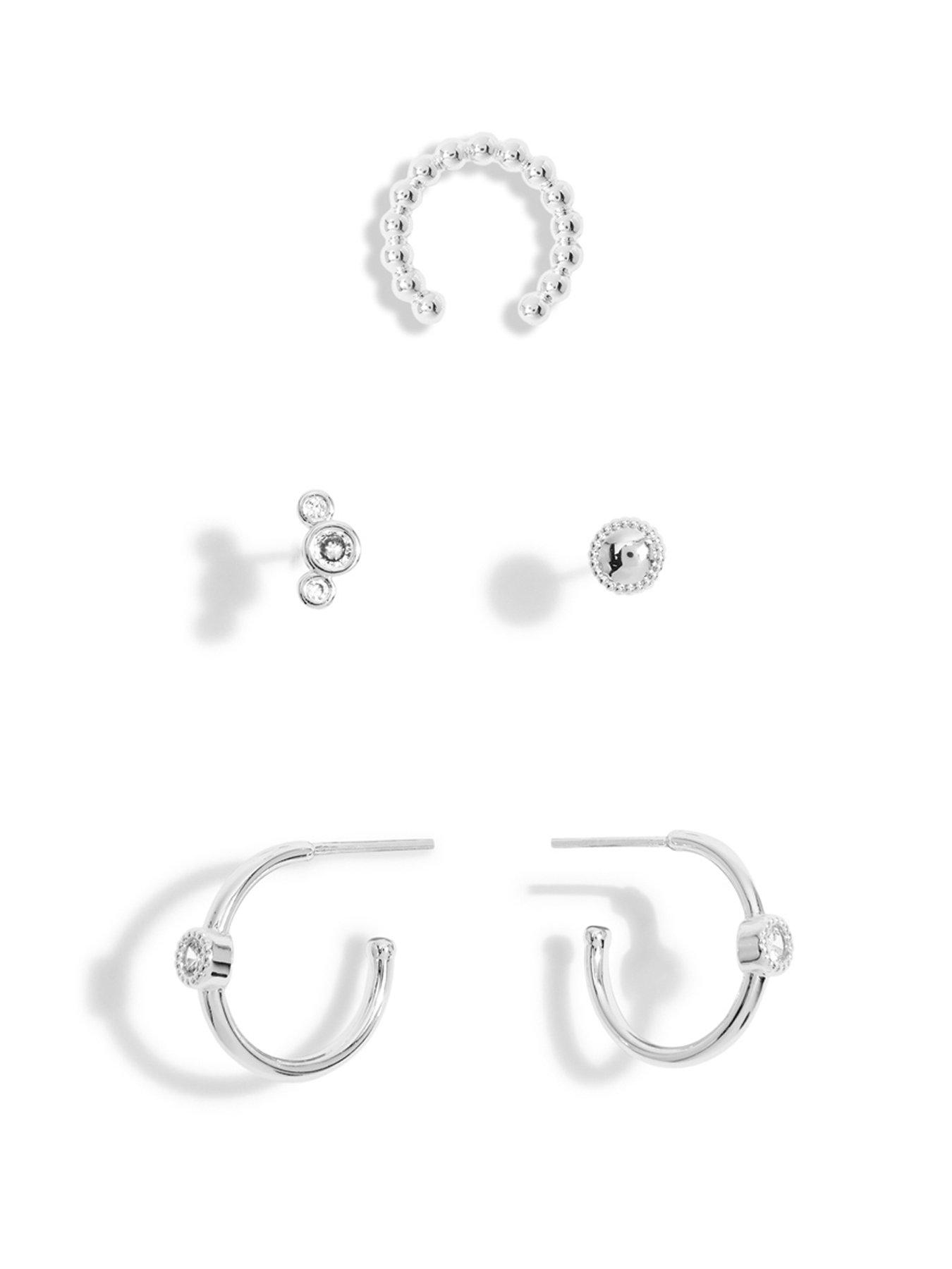 Product photograph of Joma Jewellery Stacks Of Style Cubic Zirconia Earrings In Silver Plating from very.co.uk