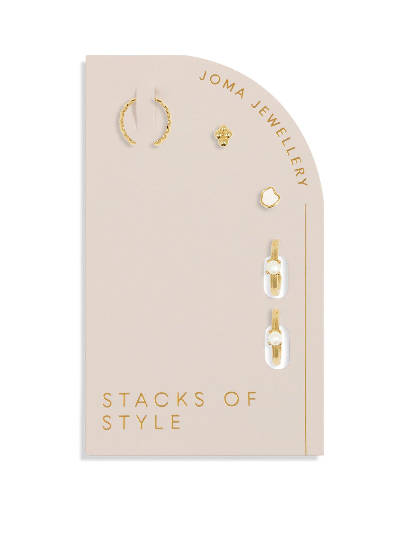 Product photograph of Joma Jewellery Stacks Of Style Set Of Earrings In White Pearl And Gold Plating from very.co.uk