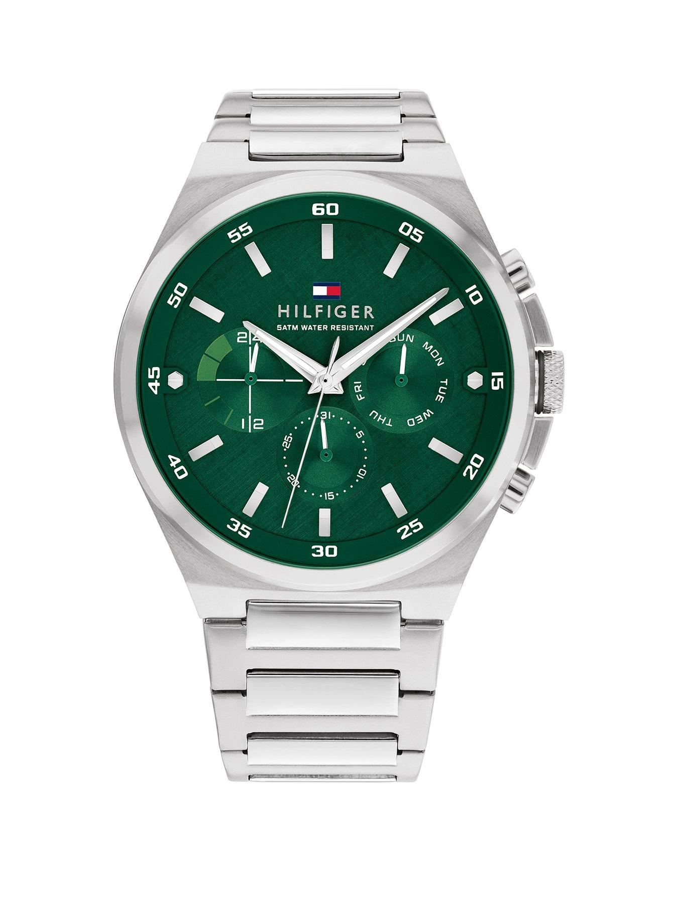 Product photograph of Tommy Hilfiger Dexter Men S Green Stainless Steel Watch from very.co.uk