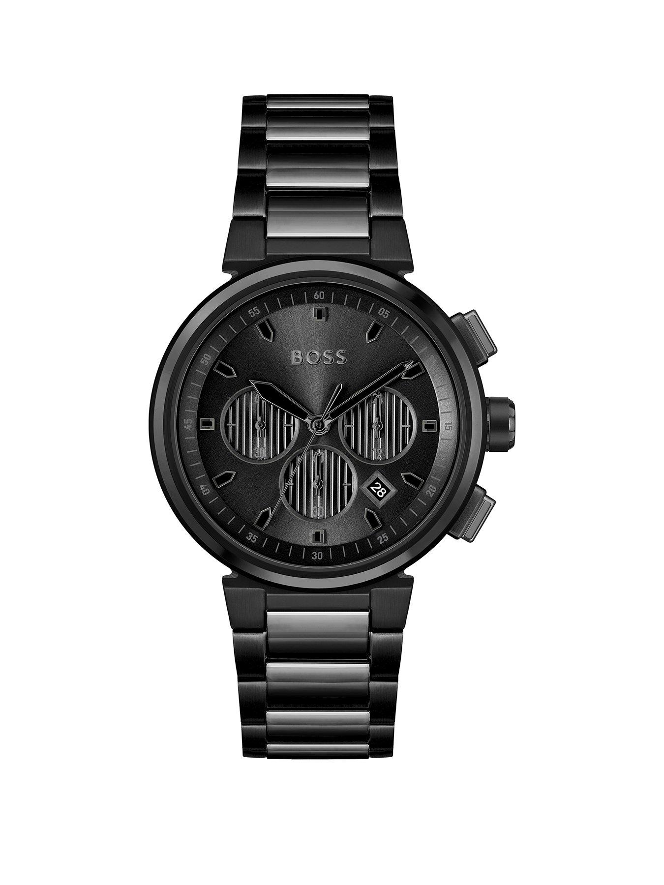 Product photograph of Boss One Black Ip Bracelet Men S Watch from very.co.uk