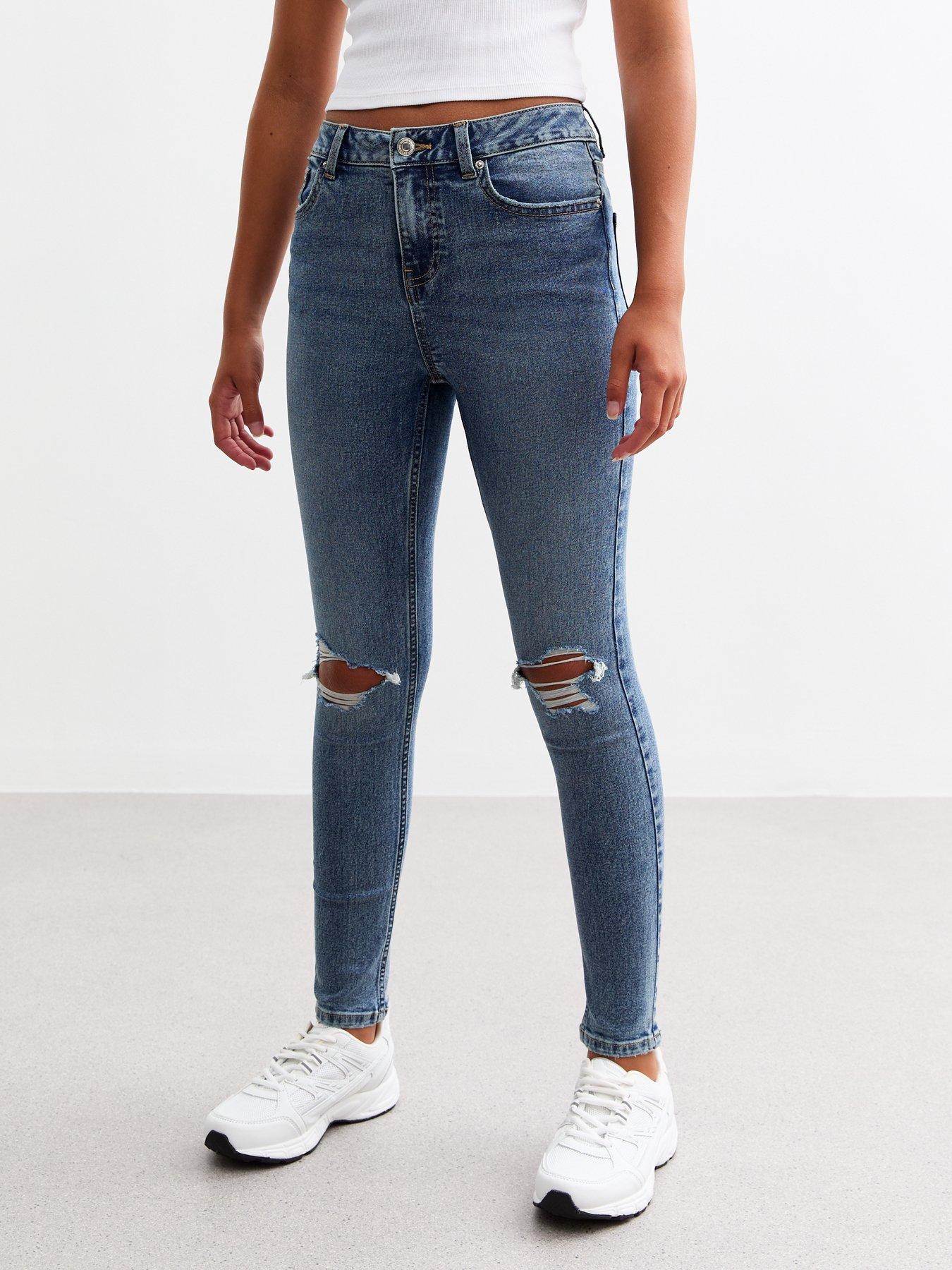New Look 915 Girls Blue Ripped Knee Skinny Jeans Very