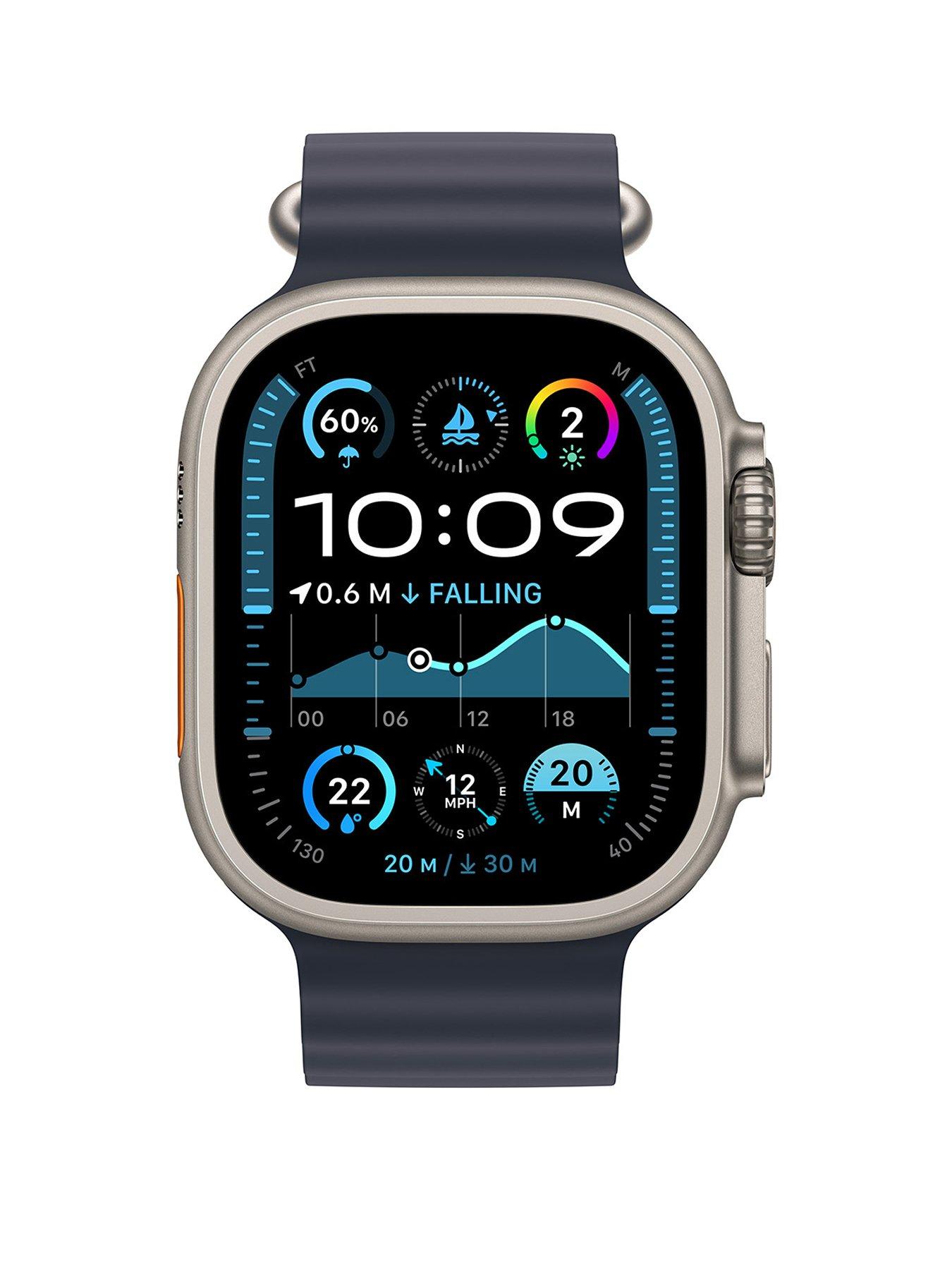 Image 2 of 7 of Apple Watch Ultra 2 (GPS + Cellular, 2024), 49mm Natural Titanium Case with Navy Ocean Band