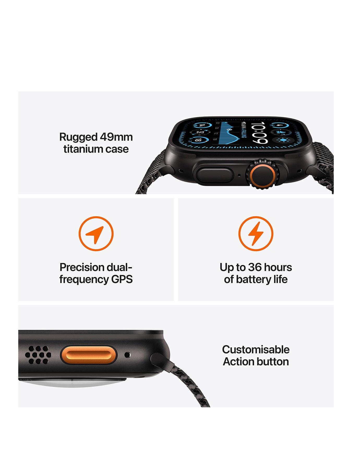 Image 3 of 7 of Apple Watch Ultra 2 (GPS + Cellular, 2024), 49mm Natural Titanium Case with Navy Ocean Band