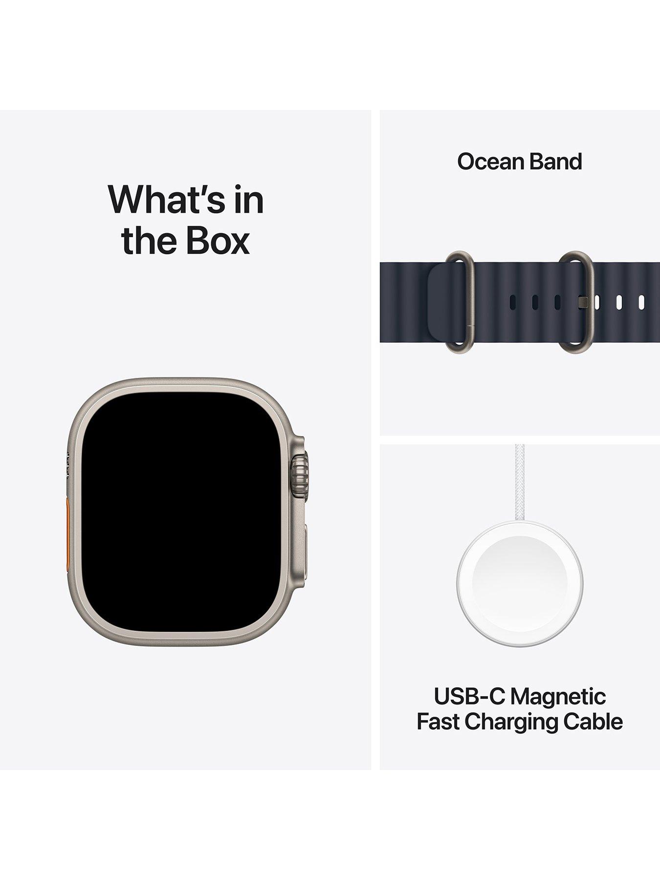 Image 7 of 7 of Apple Watch Ultra 2 (GPS + Cellular, 2024), 49mm Natural Titanium Case with Navy Ocean Band