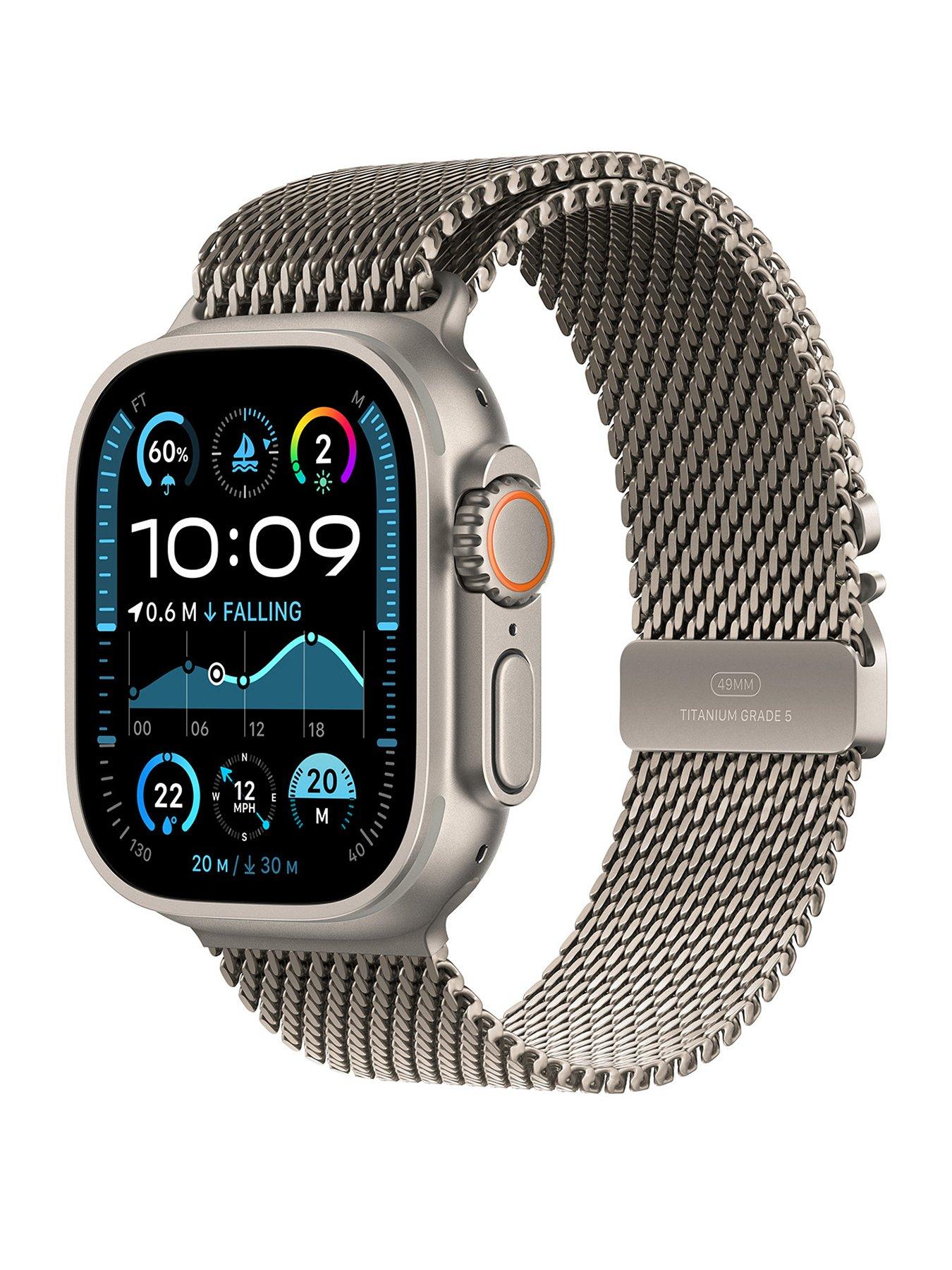 Image 1 of 7 of Apple Watch Ultra 2 (GPS + Cellular, 2024), 49mm Natural Titanium Case with Natural Titanium Milanese Loop - Medium