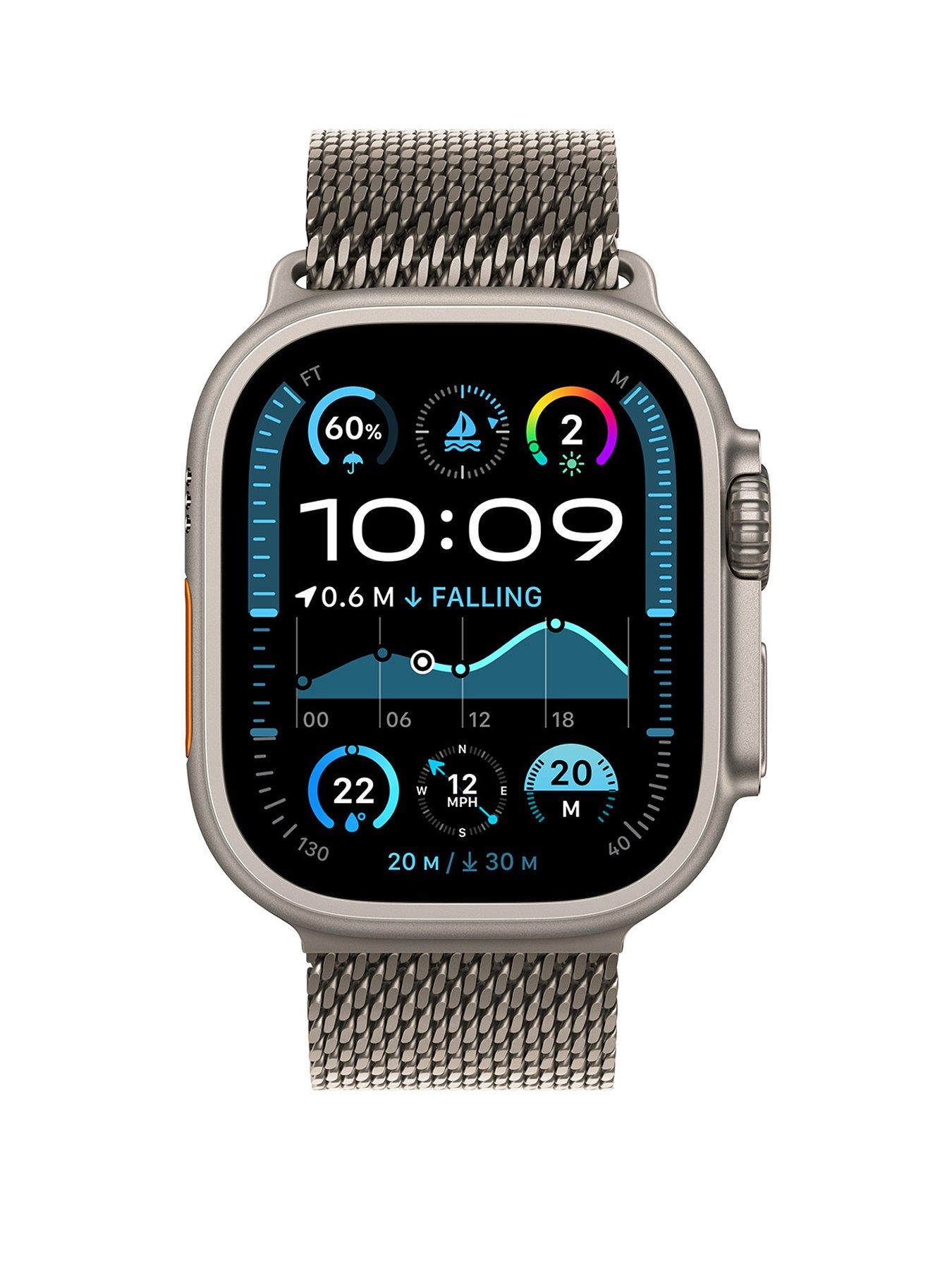 Image 2 of 7 of Apple Watch Ultra 2 (GPS + Cellular, 2024), 49mm Natural Titanium Case with Natural Titanium Milanese Loop - Medium