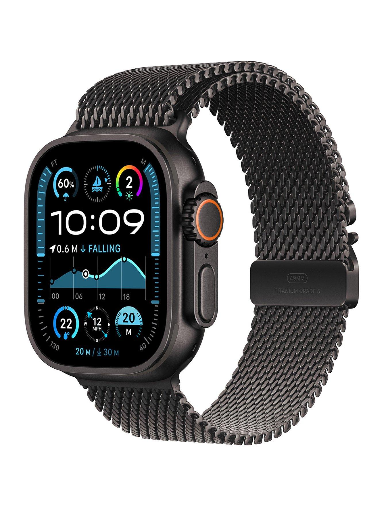 Image 1 of 7 of Apple Watch Ultra 2 (GPS + Cellular, 2024), 49mm Black Titanium Case with Black Titanium Milanese Loop - Medium