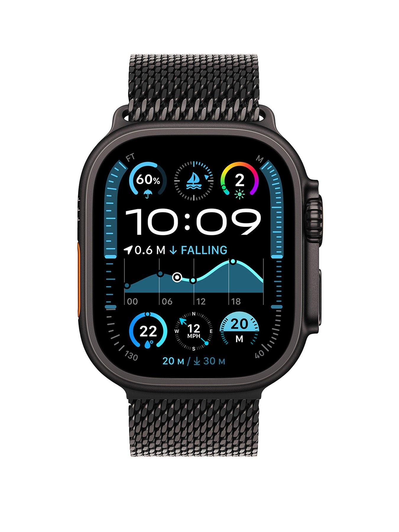 Image 2 of 7 of Apple Watch Ultra 2 (GPS + Cellular, 2024), 49mm Black Titanium Case with Black Titanium Milanese Loop - Medium