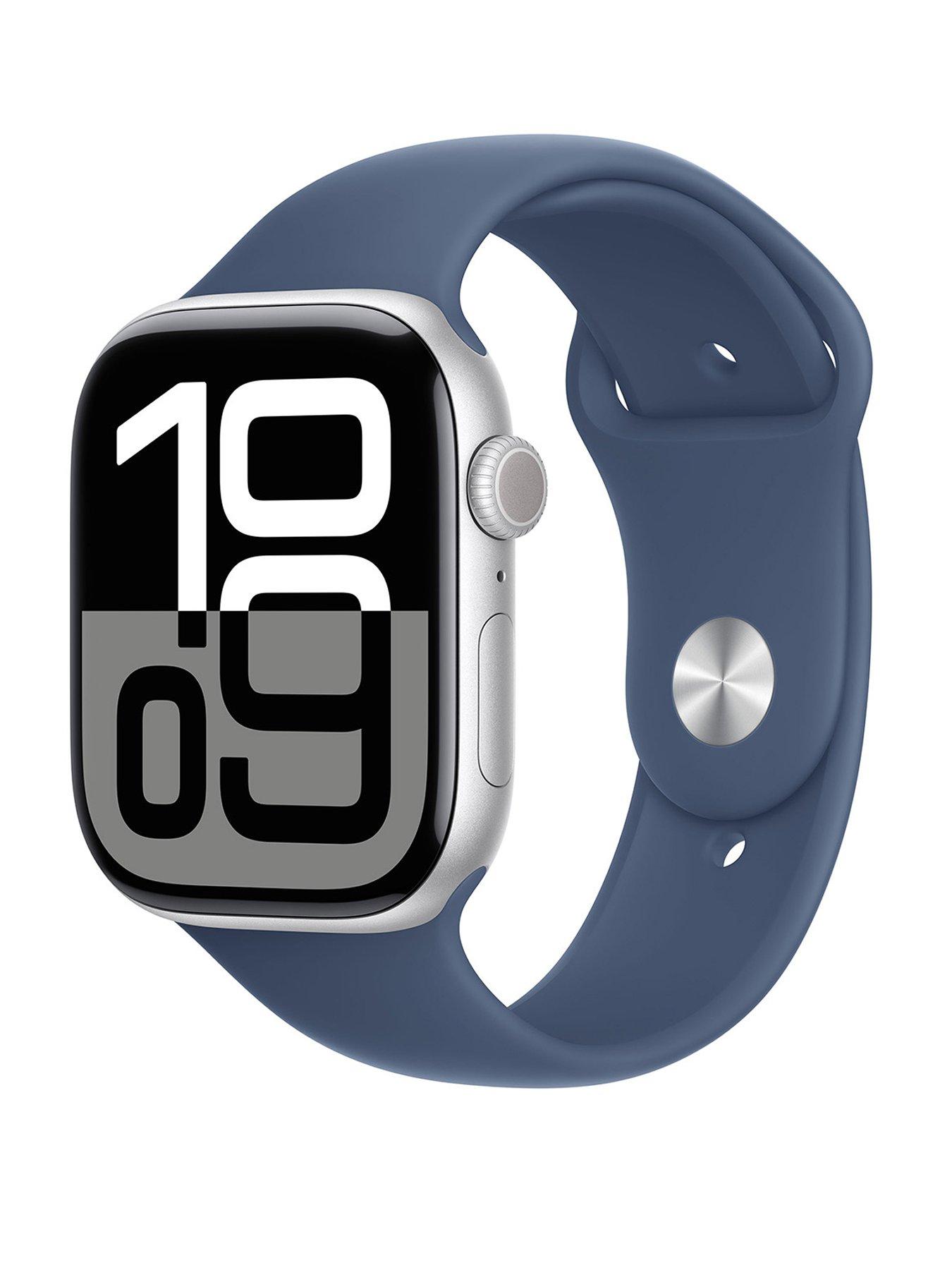 Image 1 of 8 of Apple Watch Series 10 (GPS), 46mm Silver Aluminium Case with Denim Sport Band - M/L