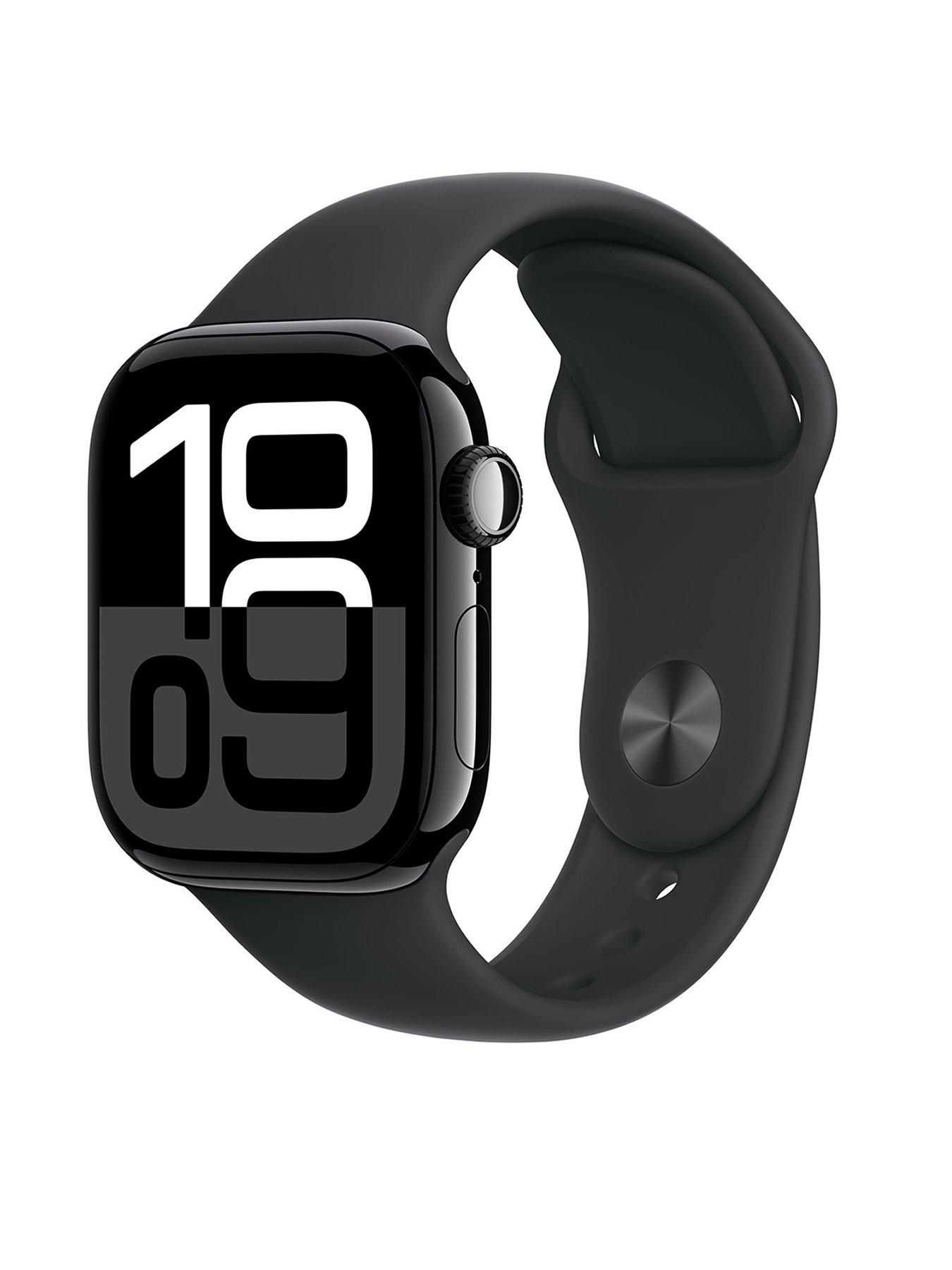 Image 1 of 8 of Apple Watch Series 10 (GPS + Cellular) 42mm Jet Black Aluminium Case with Black Sport Band - M/L