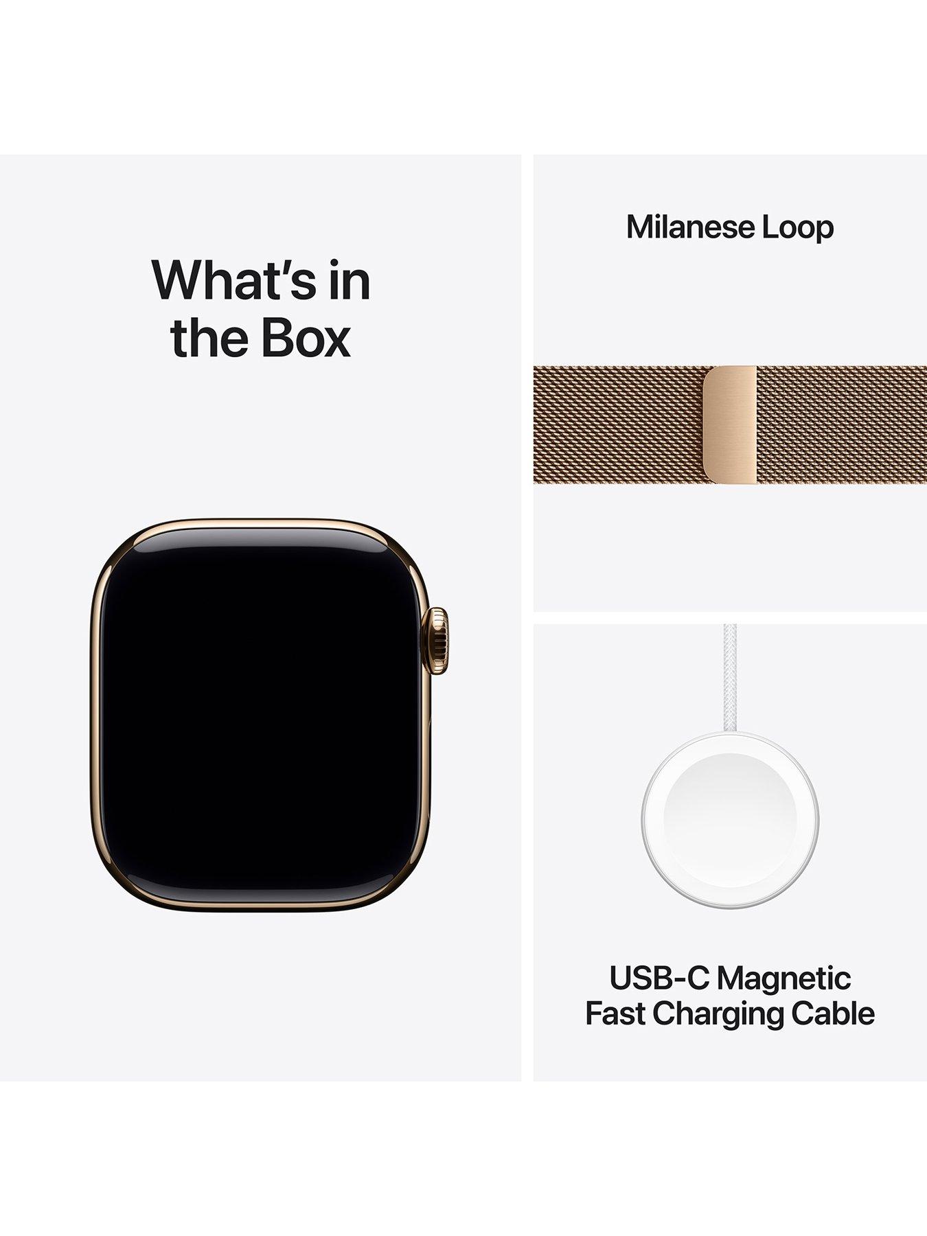 Image 7 of 8 of Apple Watch Series 10 (GPS + Cellular), 42mm Gold Titanium Case with Gold Milanese Loop