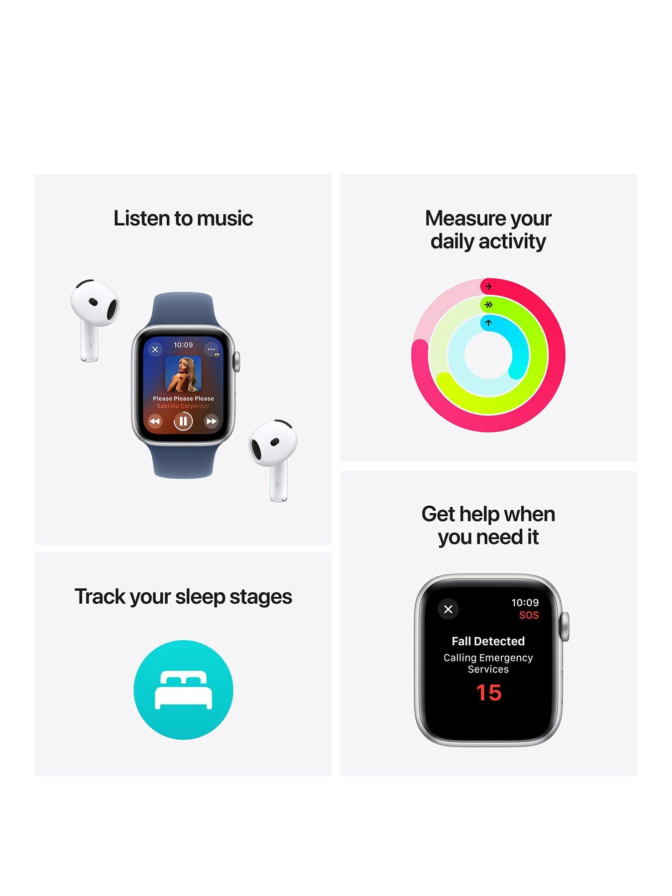 Image 3 of 7 of Apple Watch SE (GPS, 2024) 40mm&nbsp;Silver Aluminium Case with Blue Cloud Sport Loop