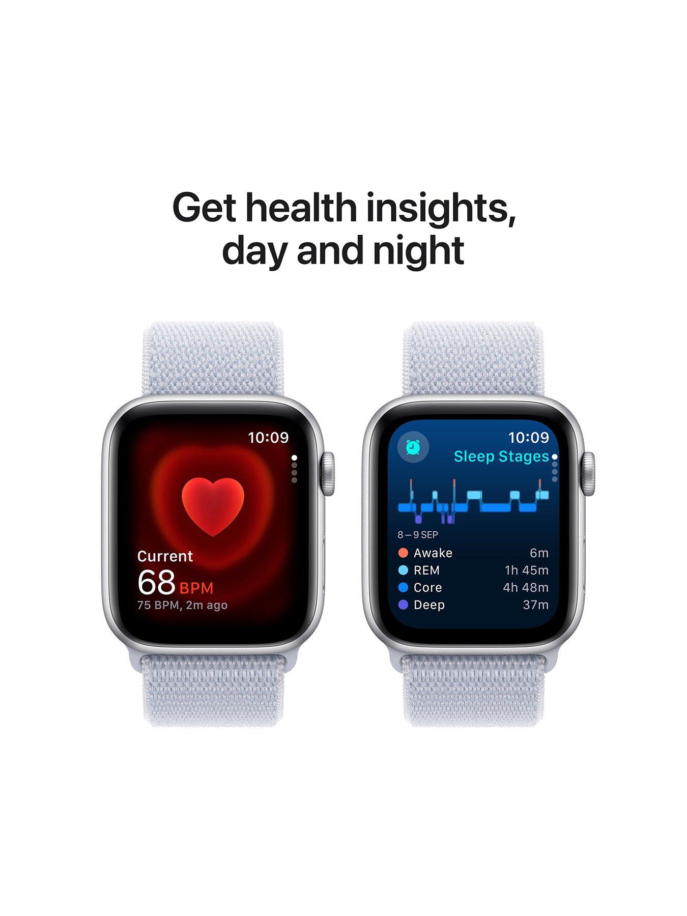 Image 5 of 7 of Apple Watch SE (GPS, 2024) 40mm&nbsp;Silver Aluminium Case with Blue Cloud Sport Loop