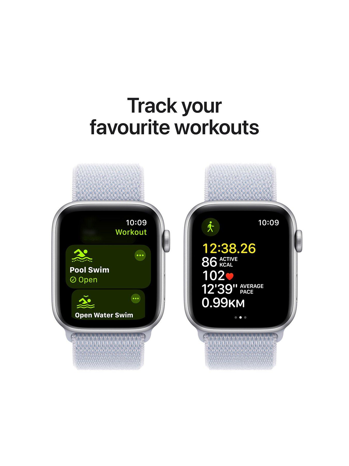 Image 6 of 7 of Apple Watch SE (GPS, 2024) 40mm&nbsp;Silver Aluminium Case with Blue Cloud Sport Loop