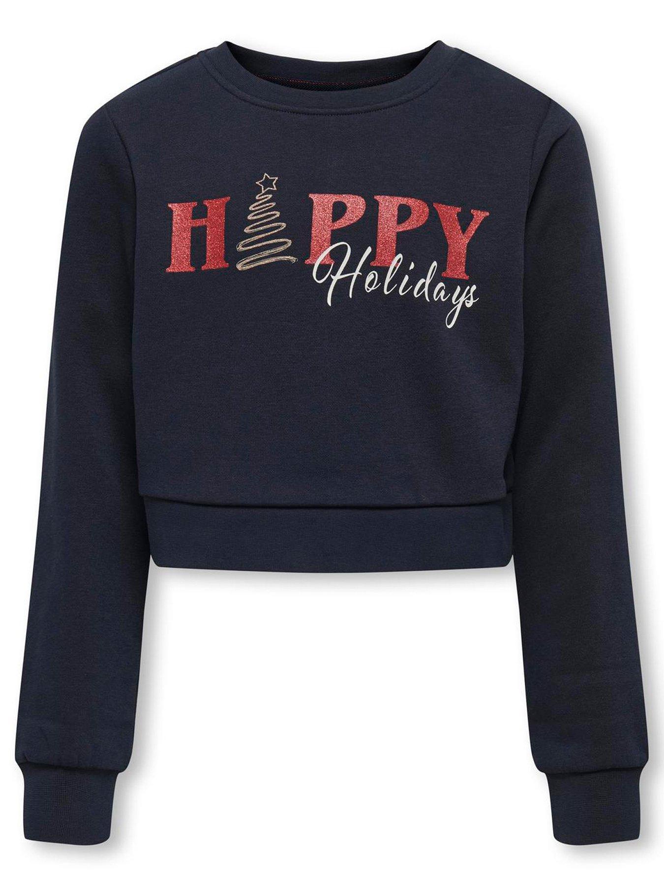 undefined Girls Happy Holiday Christmas Sweat - Navy