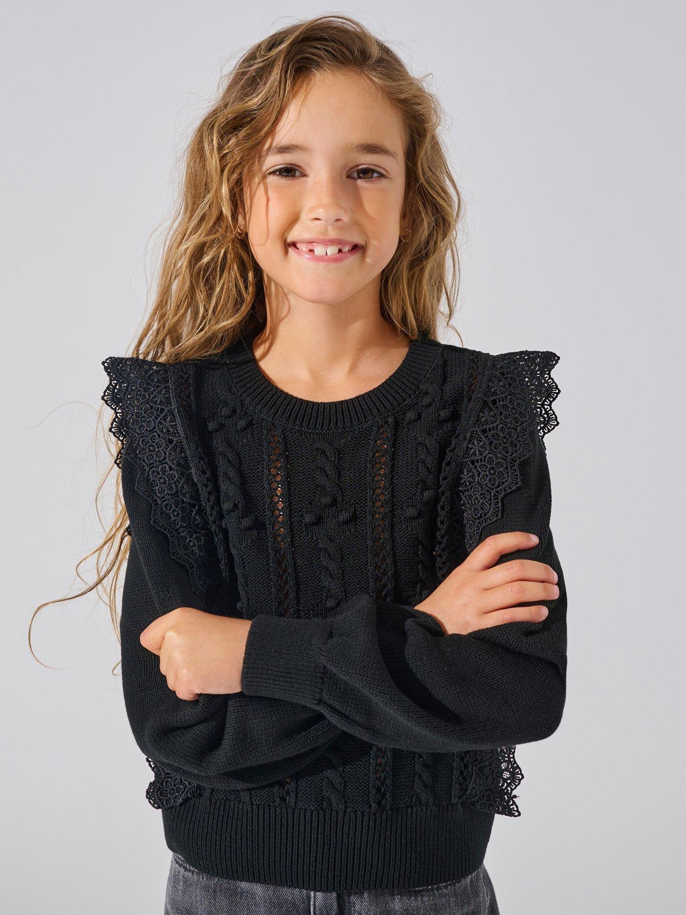 Only Kids Girls Lace Frill Knitted Jumper Black Very