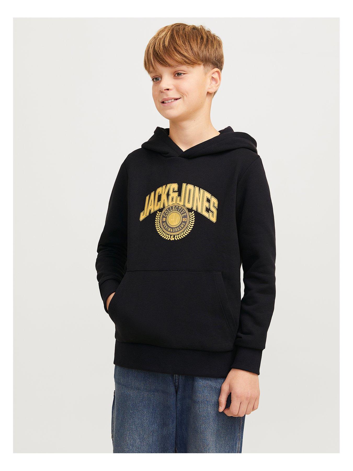 Jack Jones Junior Boys Kam Varsity Branding Sweat Hoodie Black Very