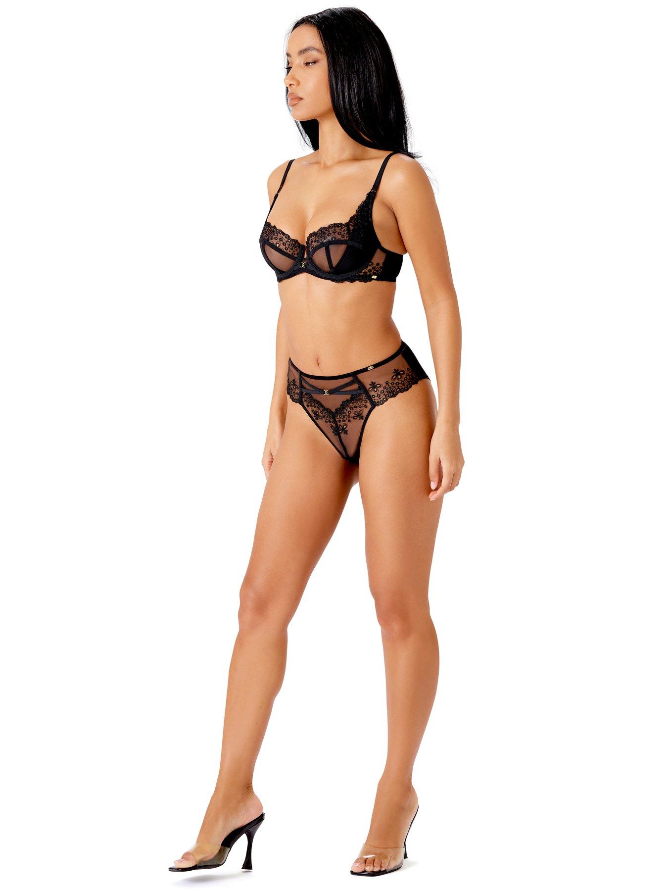 Image 3 of 6 of Gossard Rebel Cut Out Embroidered Non Padded Balcony Bra (Second Sizes) - Black