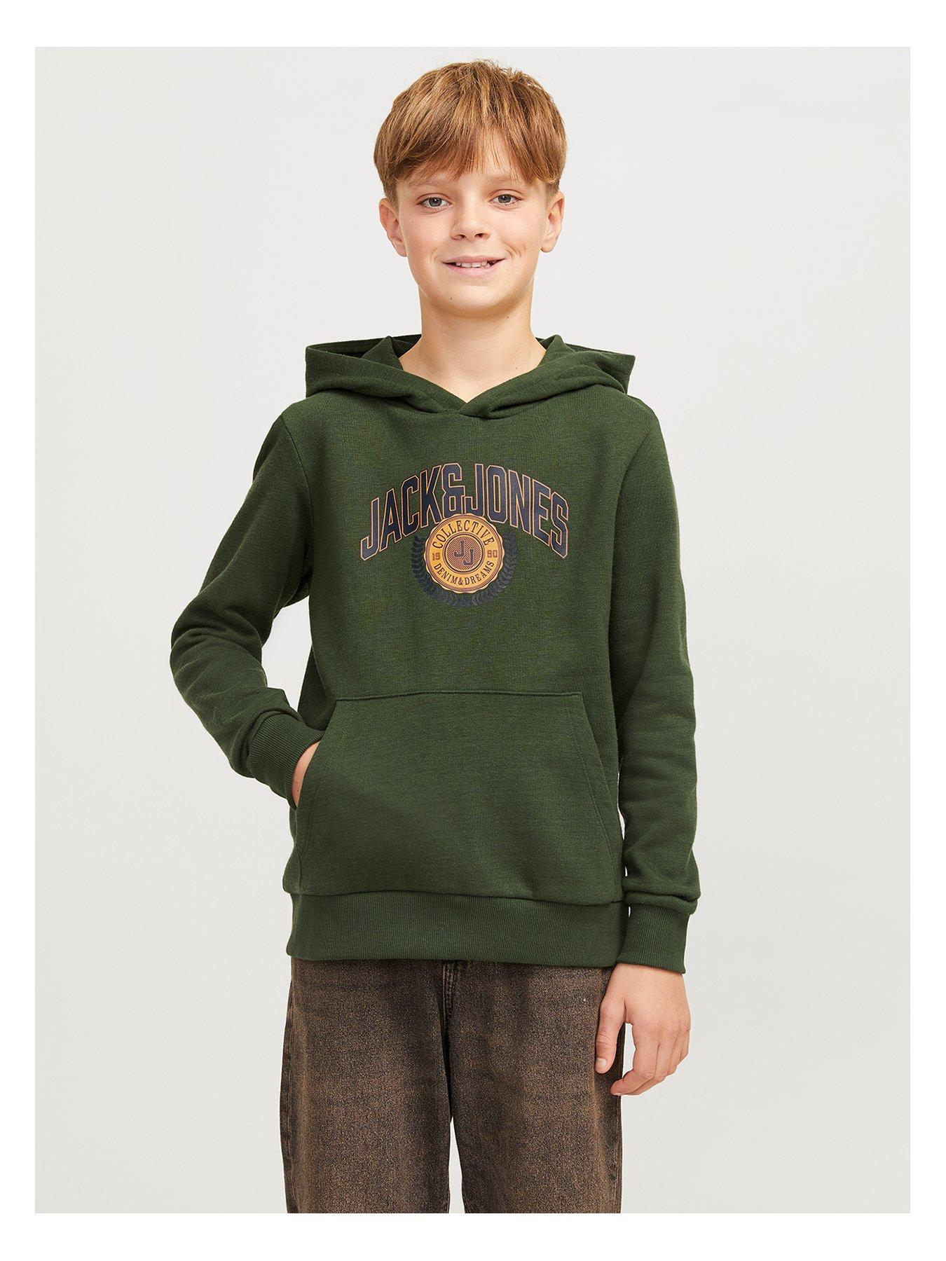 Jack Jones Junior Boys Kam Varsity Branding Sweat Hoodie Kombu Green Very