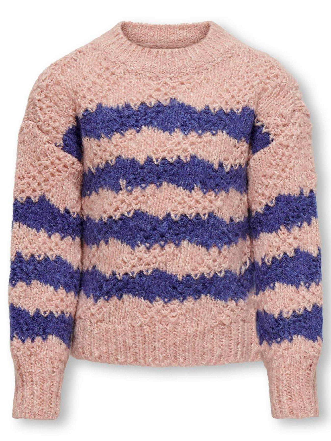 undefined Girls Stripe Textured Knitted Jumper - Silver Pink