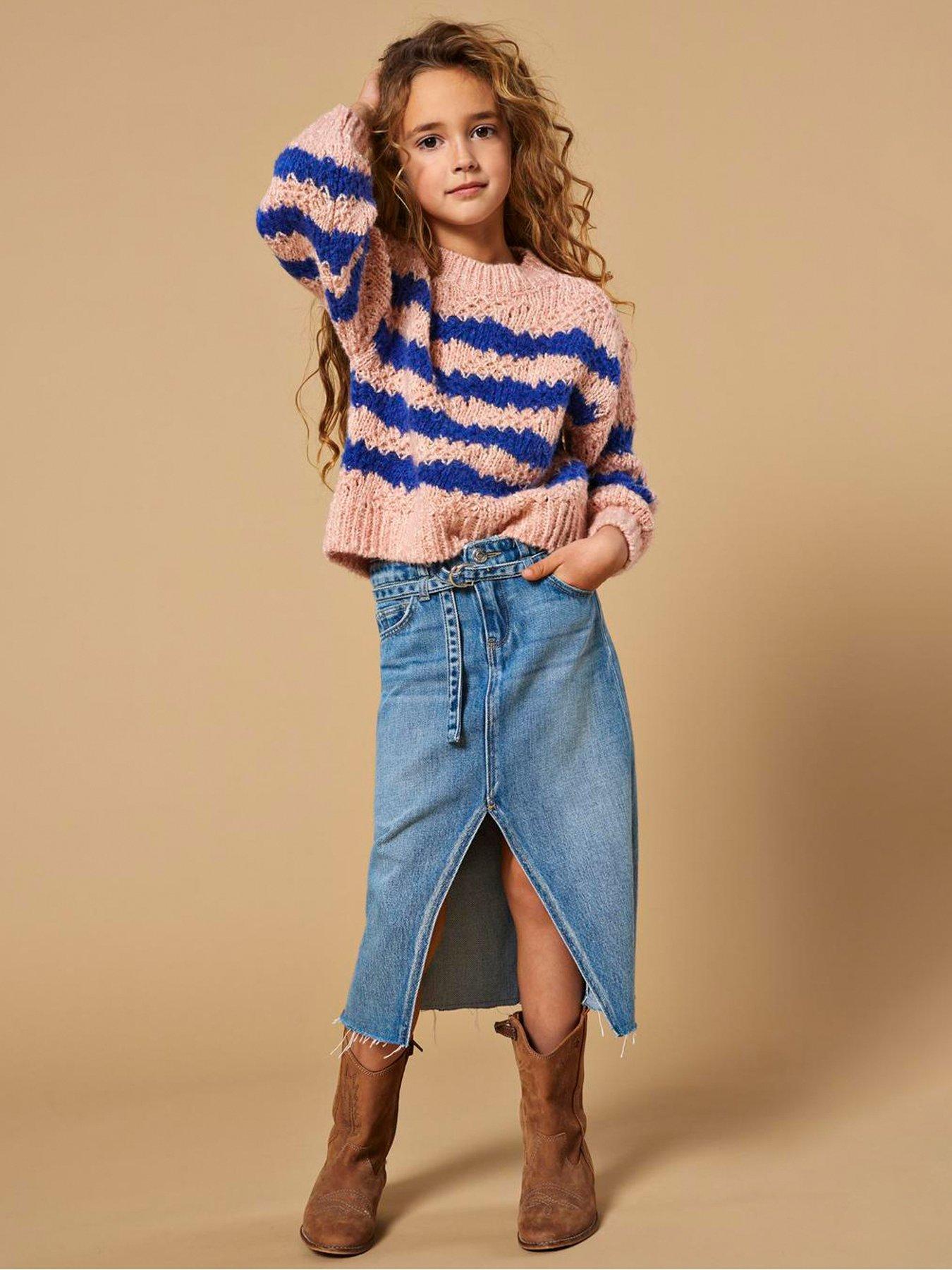 Image 2 of 3 of Only Kids Girls Stripe Textured Knitted Jumper - Silver Pink