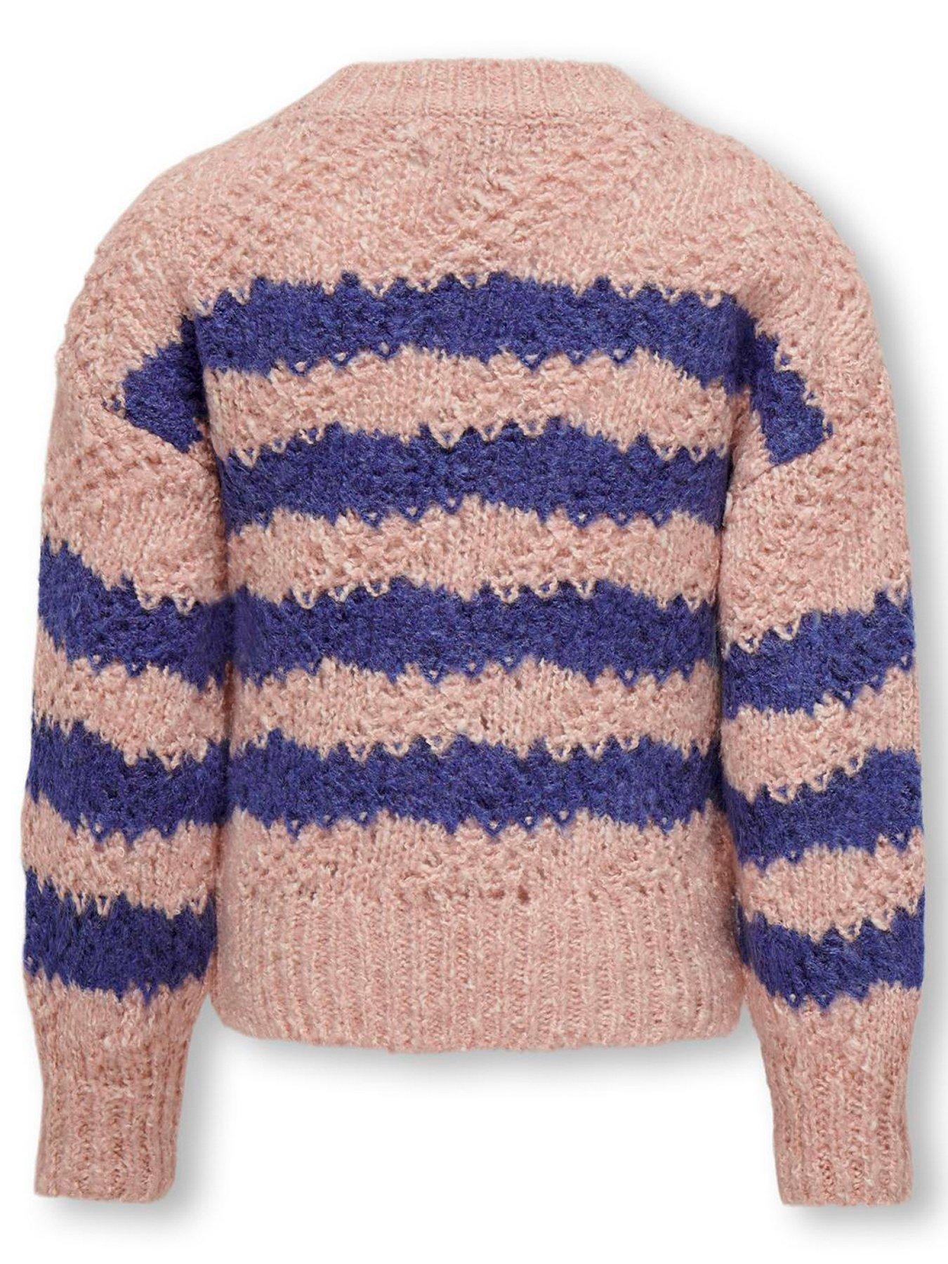 Image 3 of 3 of Only Kids Girls Stripe Textured Knitted Jumper - Silver Pink