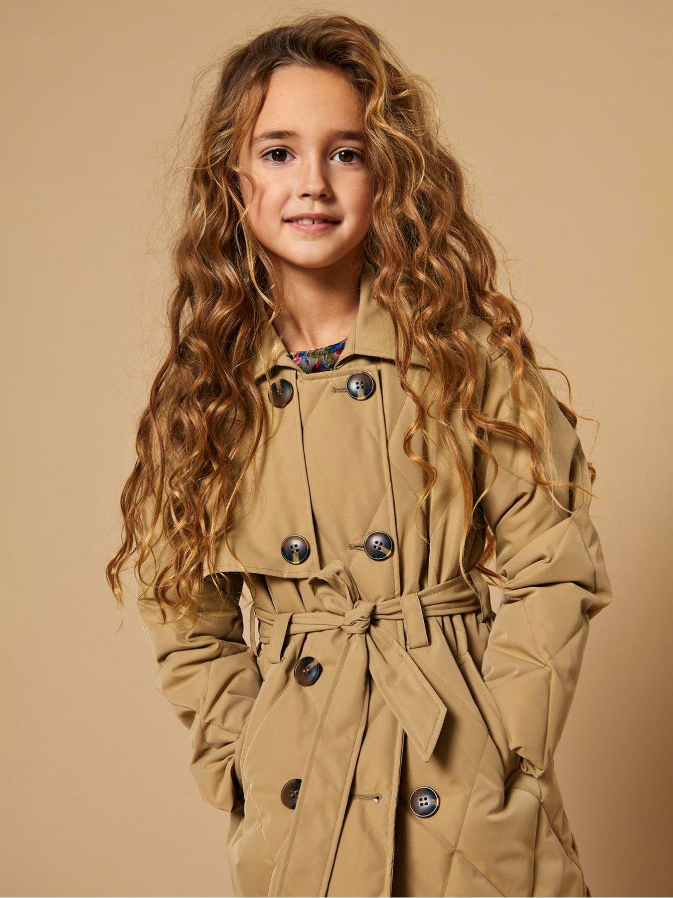 Girls Quilted Trench Coat Petrified Oak