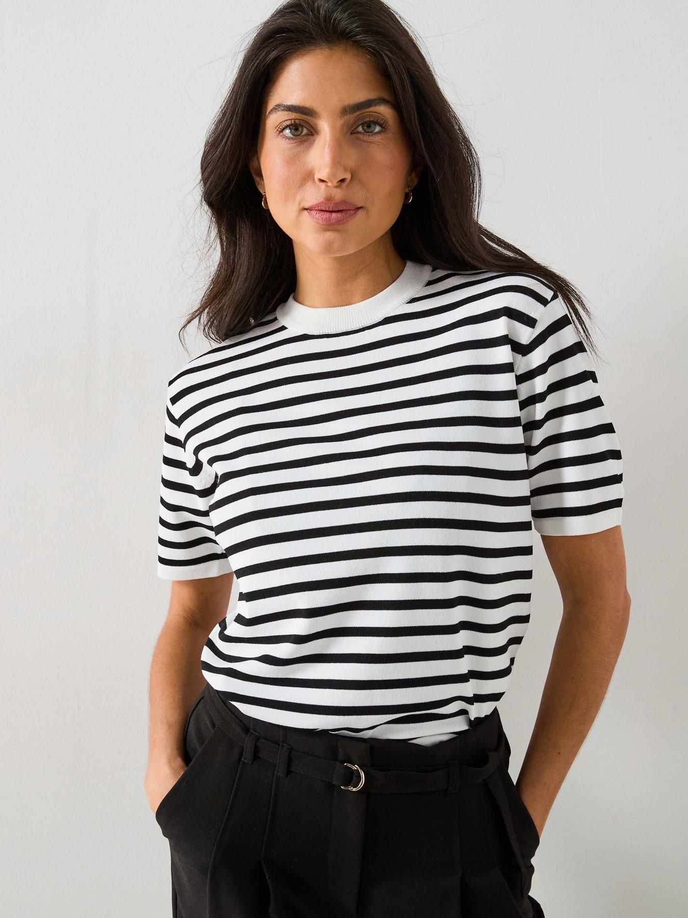 undefined Crew Neck Short Knitted T Shirt - Mono