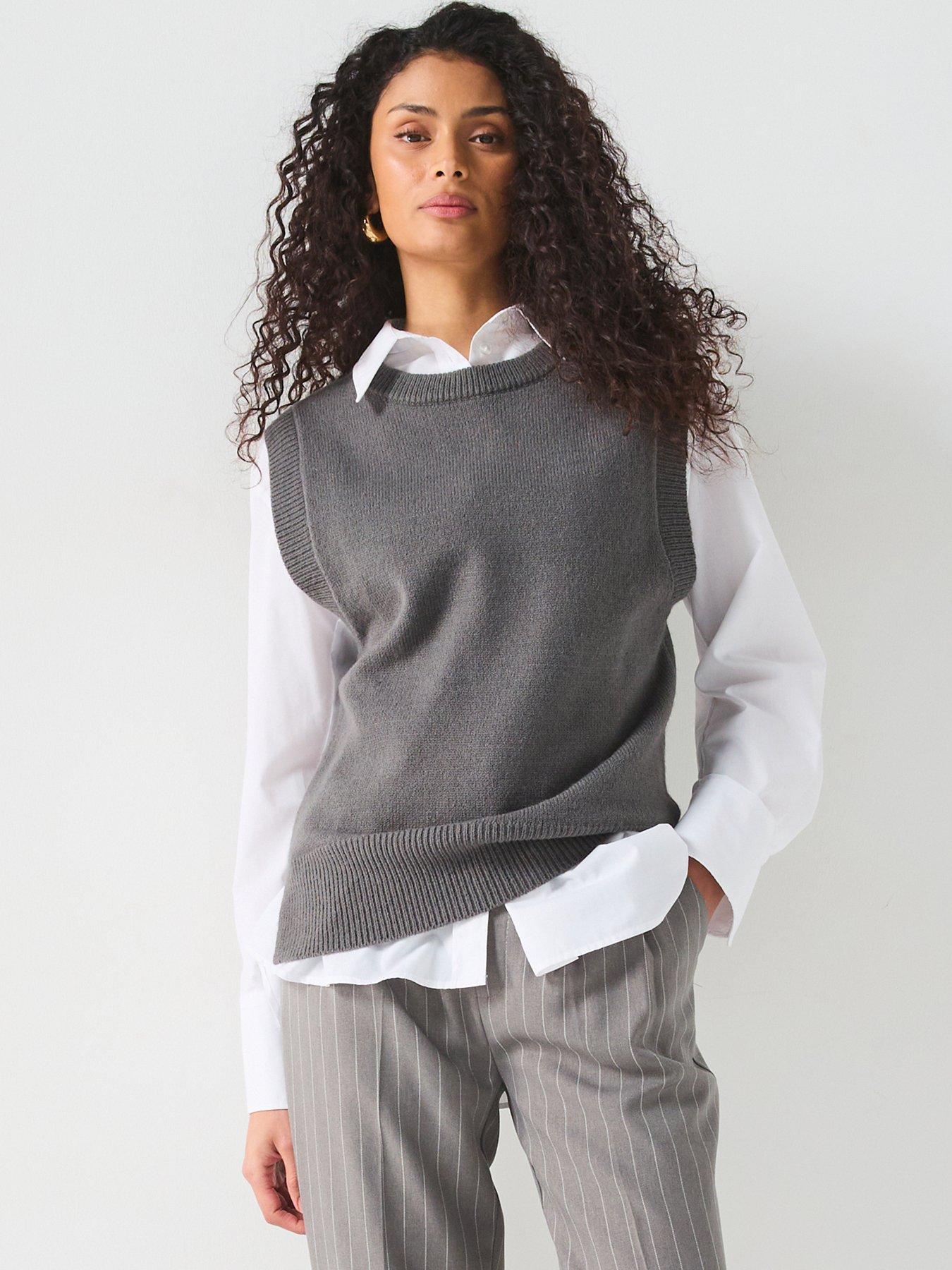 undefined Crew Neck Sleeveless Tank - Grey