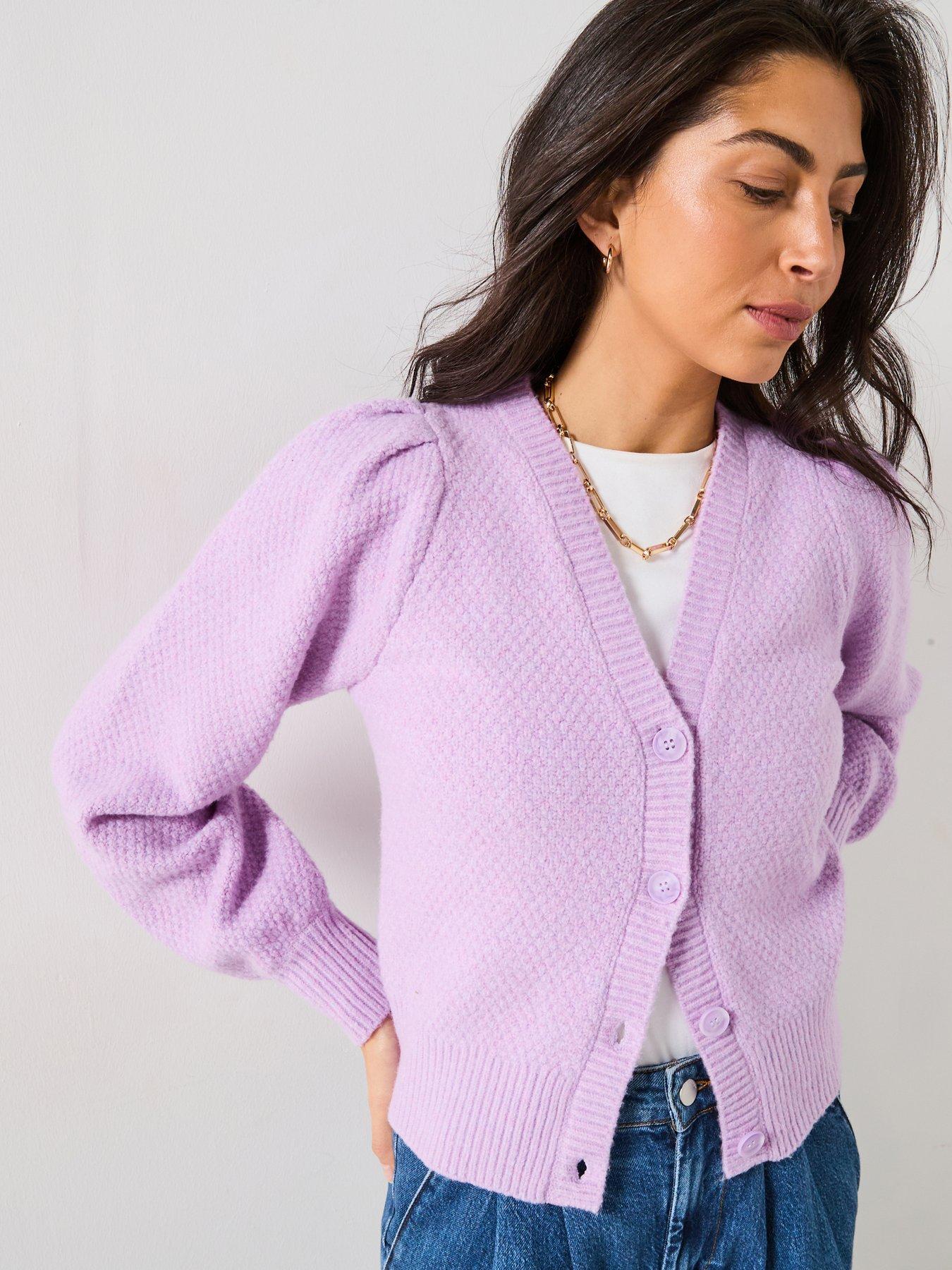 undefined V Neck Stitch Detail Cardigan - Light Purple